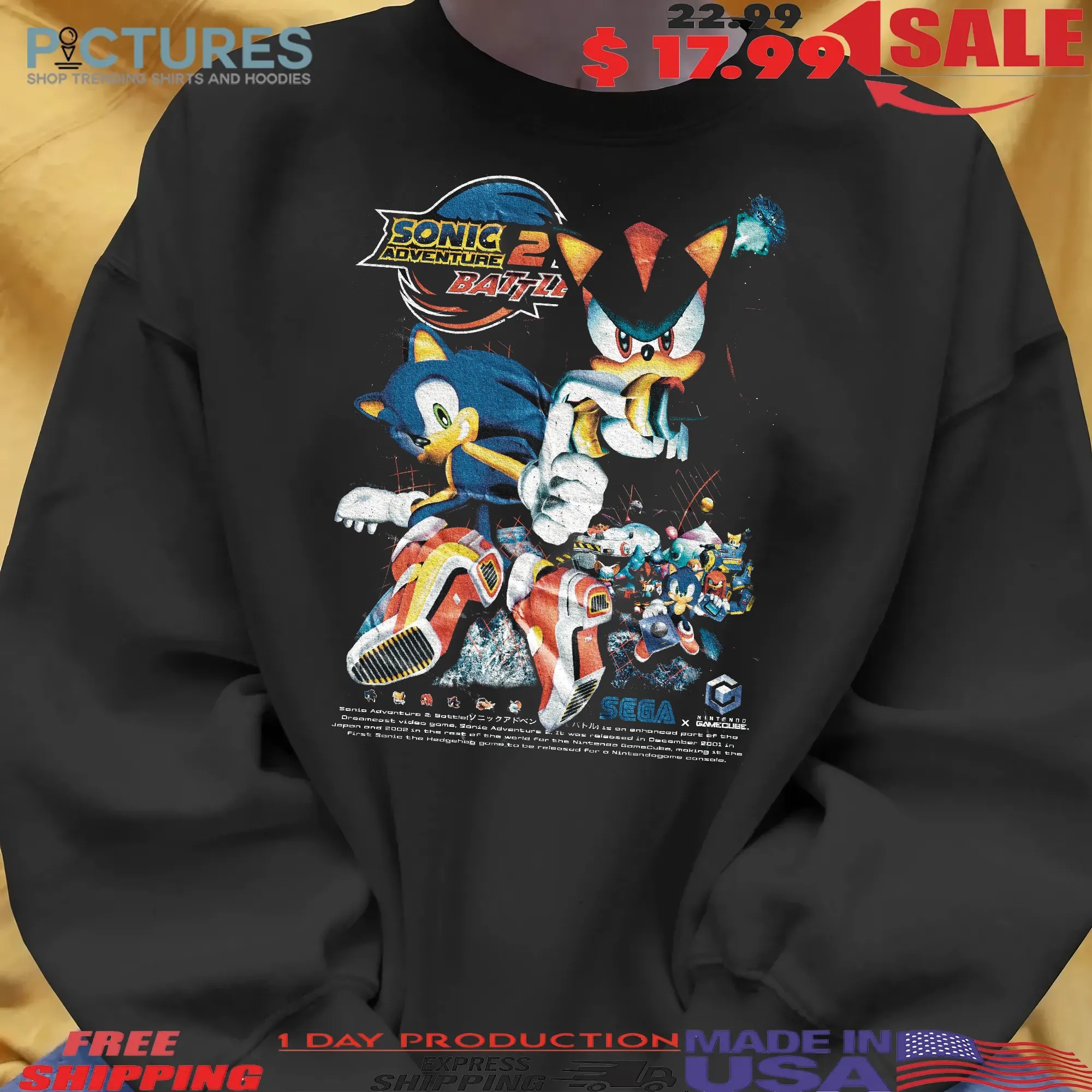 Vintage Sonic Adventure 2 Battle Sonic & Shadow Sega Dreamcast & GameCube Graphic T Shirt