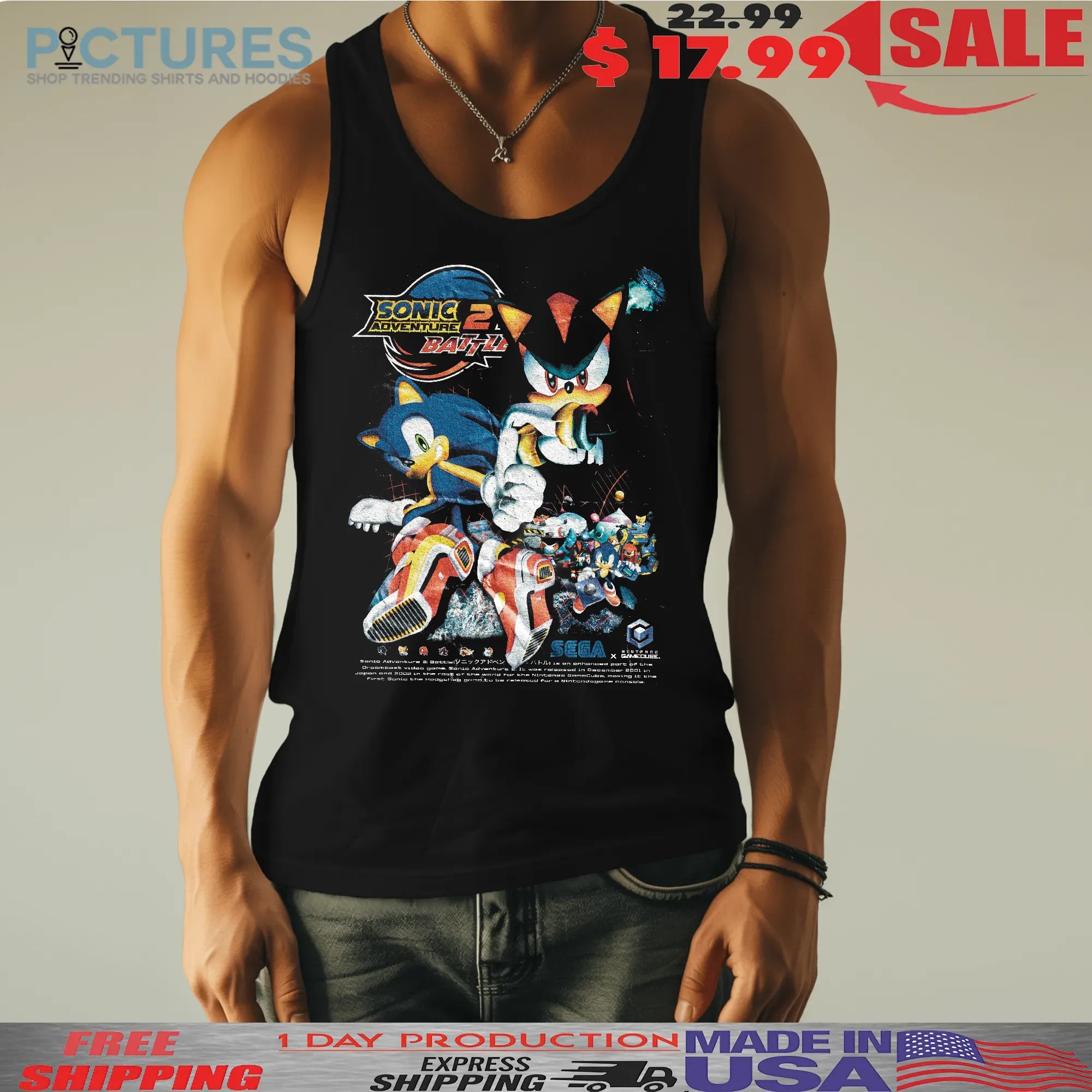 Vintage Sonic Adventure 2 Battle Sonic & Shadow Sega Dreamcast & GameCube Graphic T Shirt