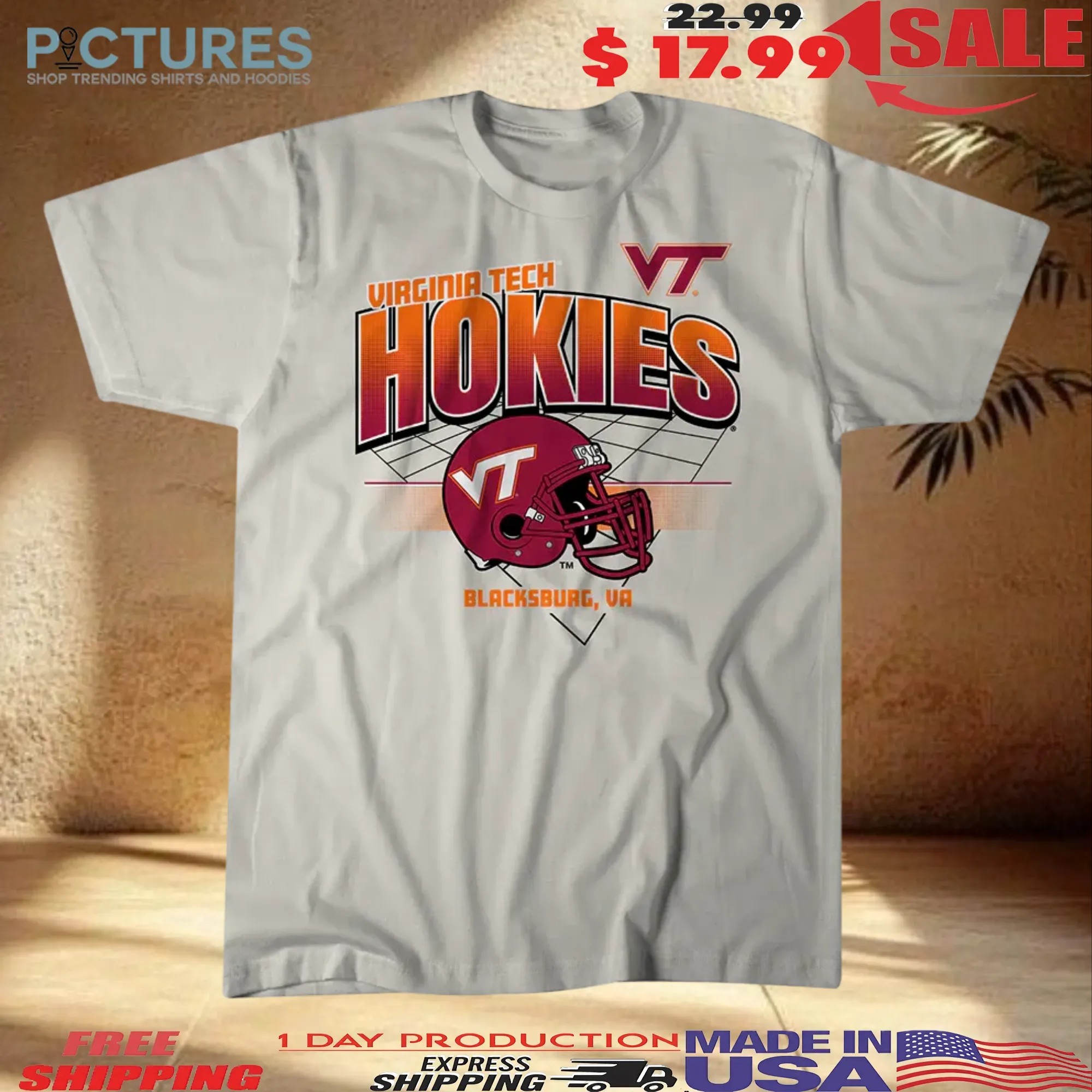 Virginia Tech Hokies Football Blacksburg VA Helmet Grid Vintage T Shirt