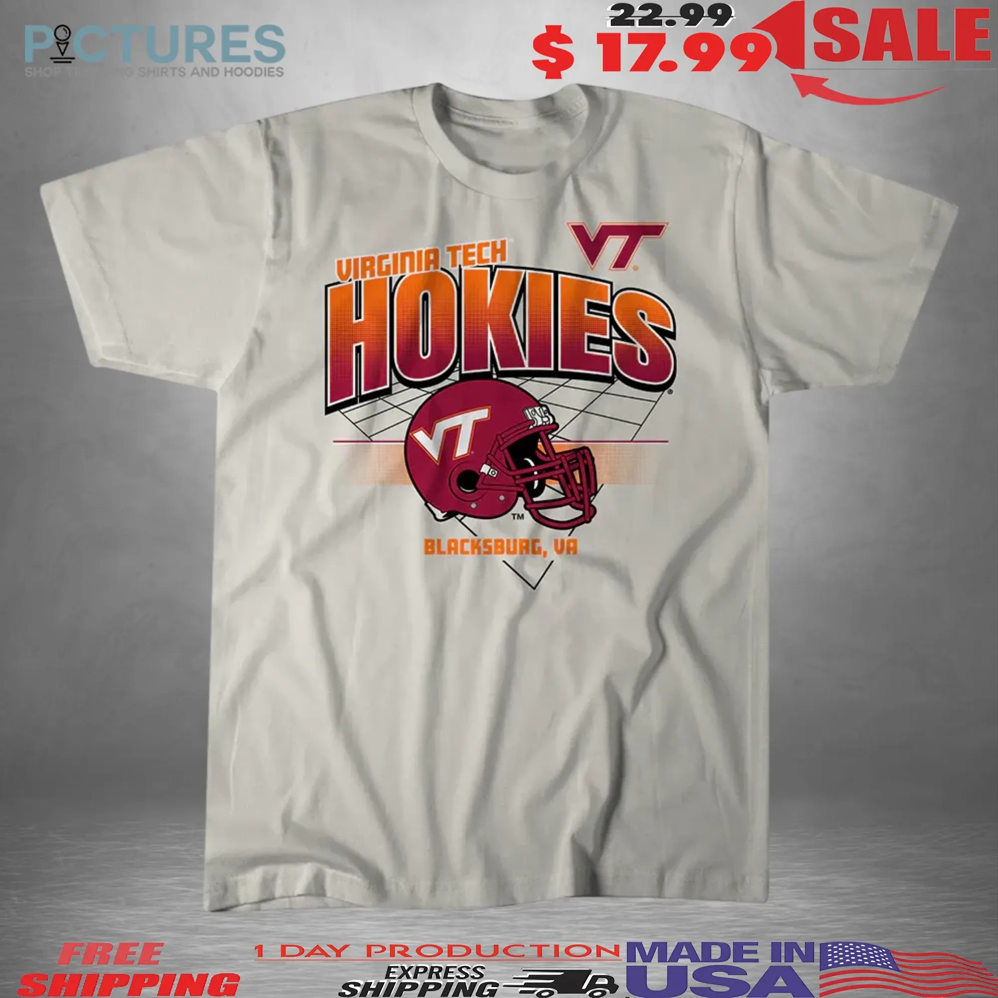 Virginia Tech Hokies Football Blacksburg VA Helmet Grid Vintage T Shirt