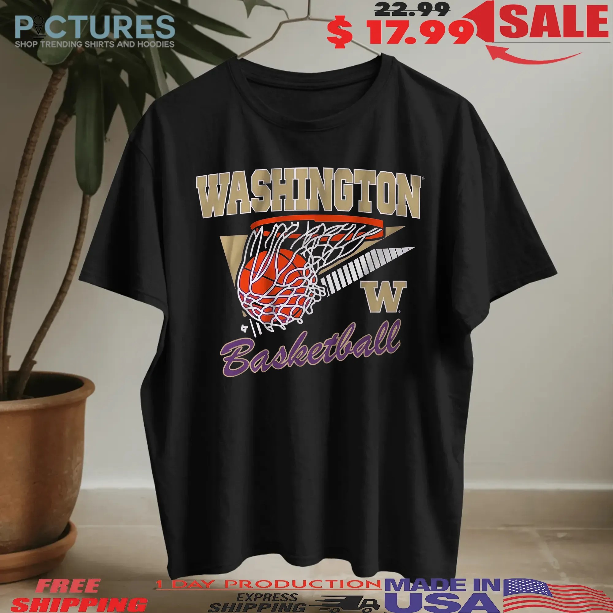 Washington Huskies Basketball Retro Swish T Shirt