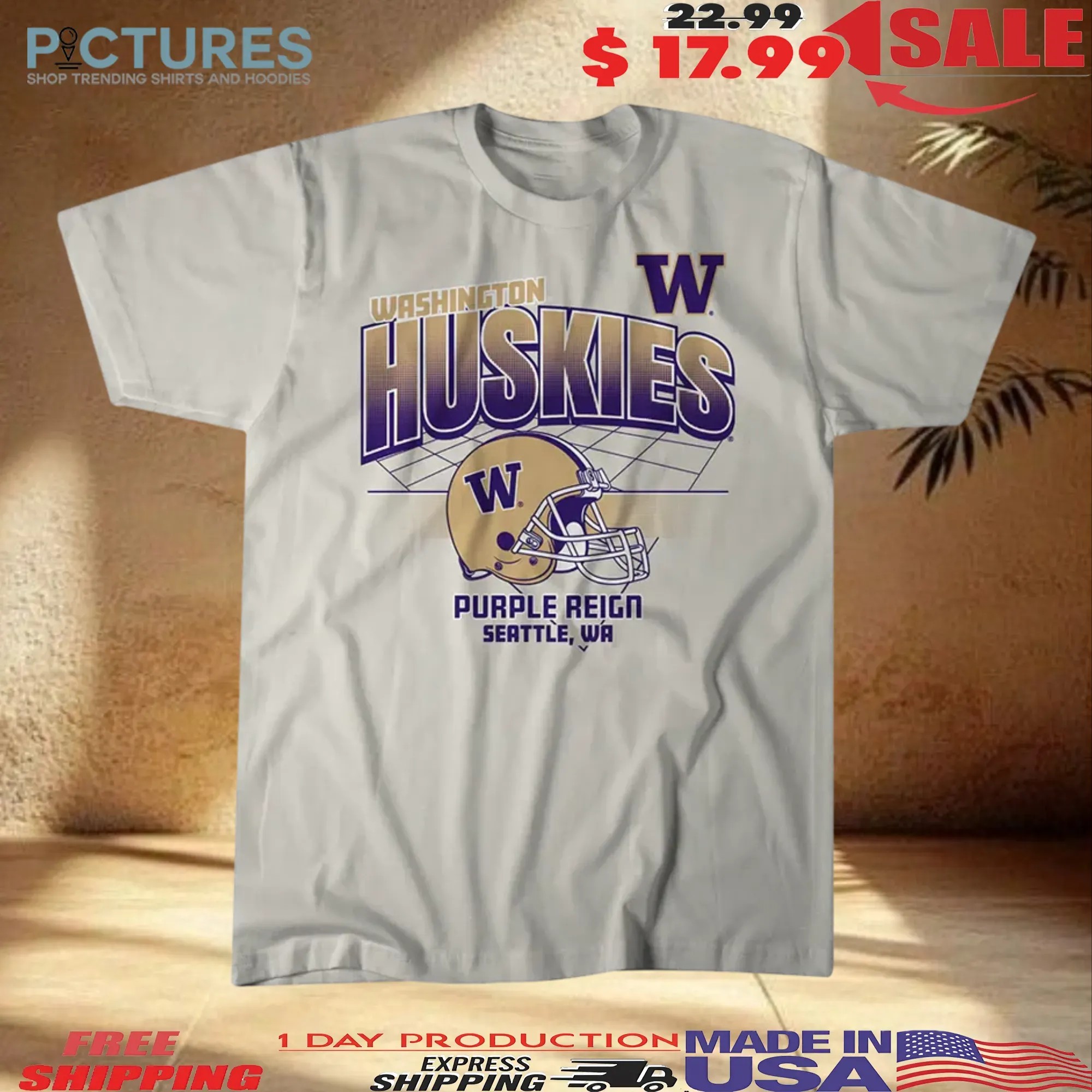 Washington Huskies Football Purple Reign Helmet Grid Vintage T Shirt