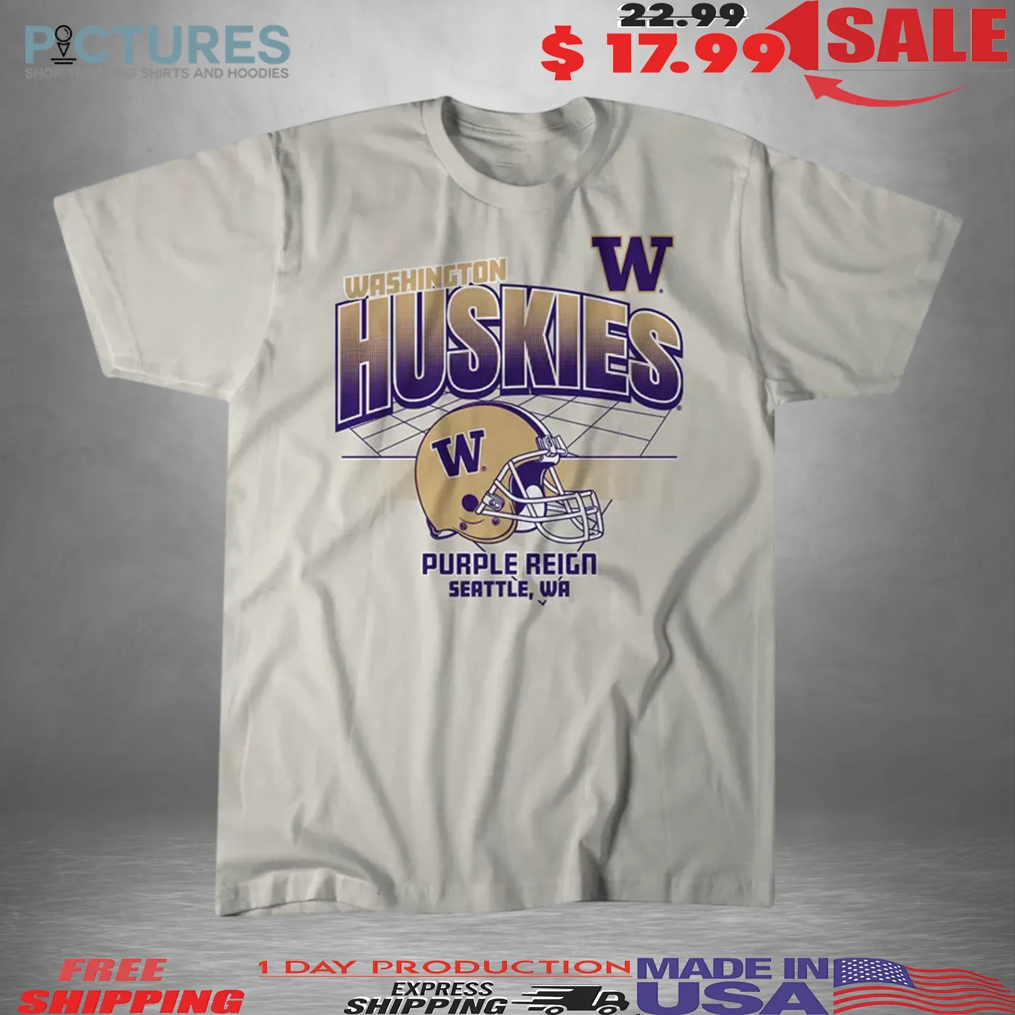 Washington Huskies Football Purple Reign Helmet Grid Vintage T Shirt