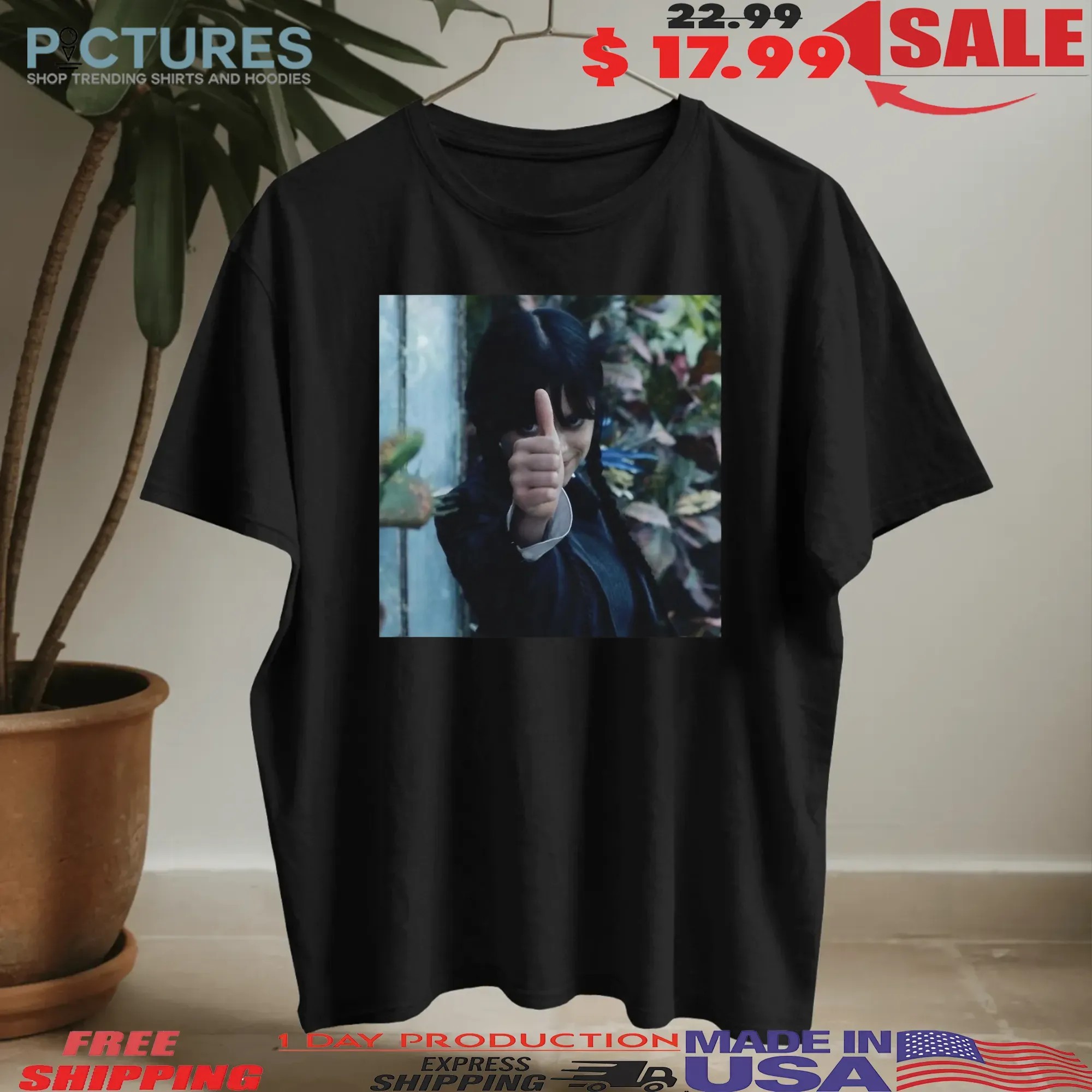 Wednesday S2 Addams Jenna Ortega Thumbs Up Meme Graphic Gothic Horror Halloween T Shirt