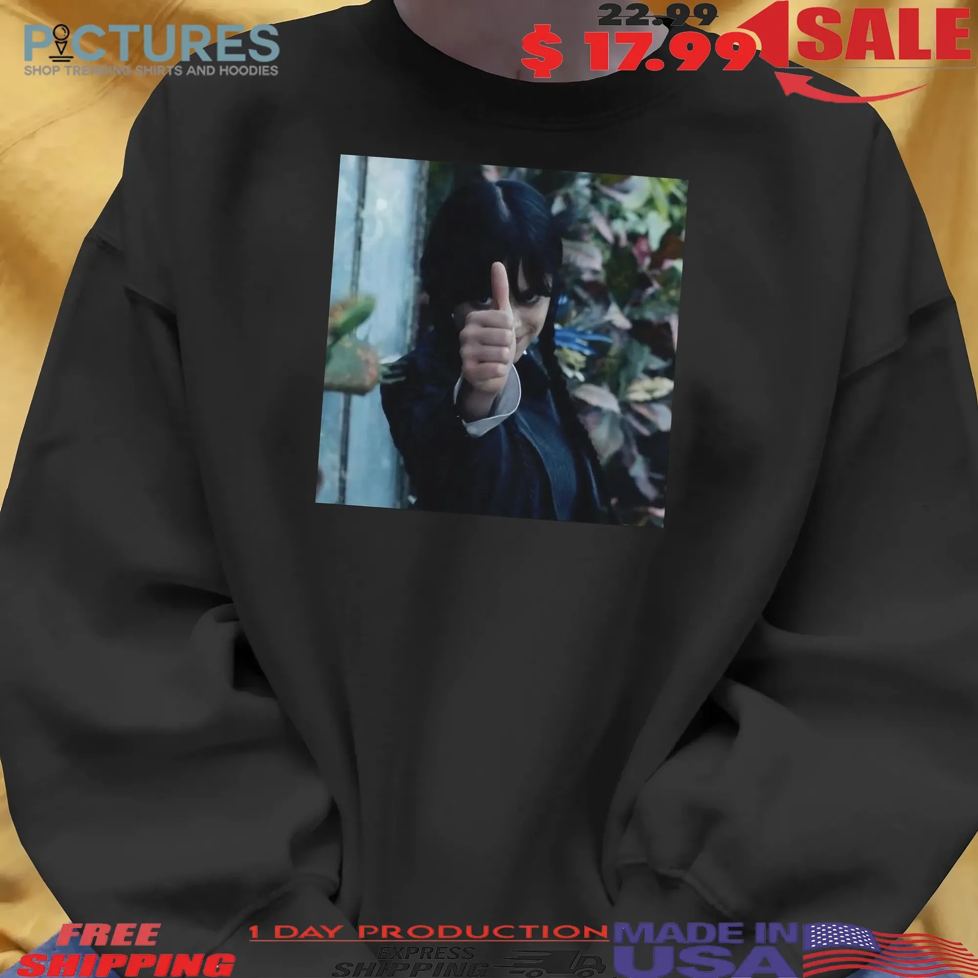 Wednesday S2 Addams Jenna Ortega Thumbs Up Meme Graphic Gothic Horror Halloween T Shirt