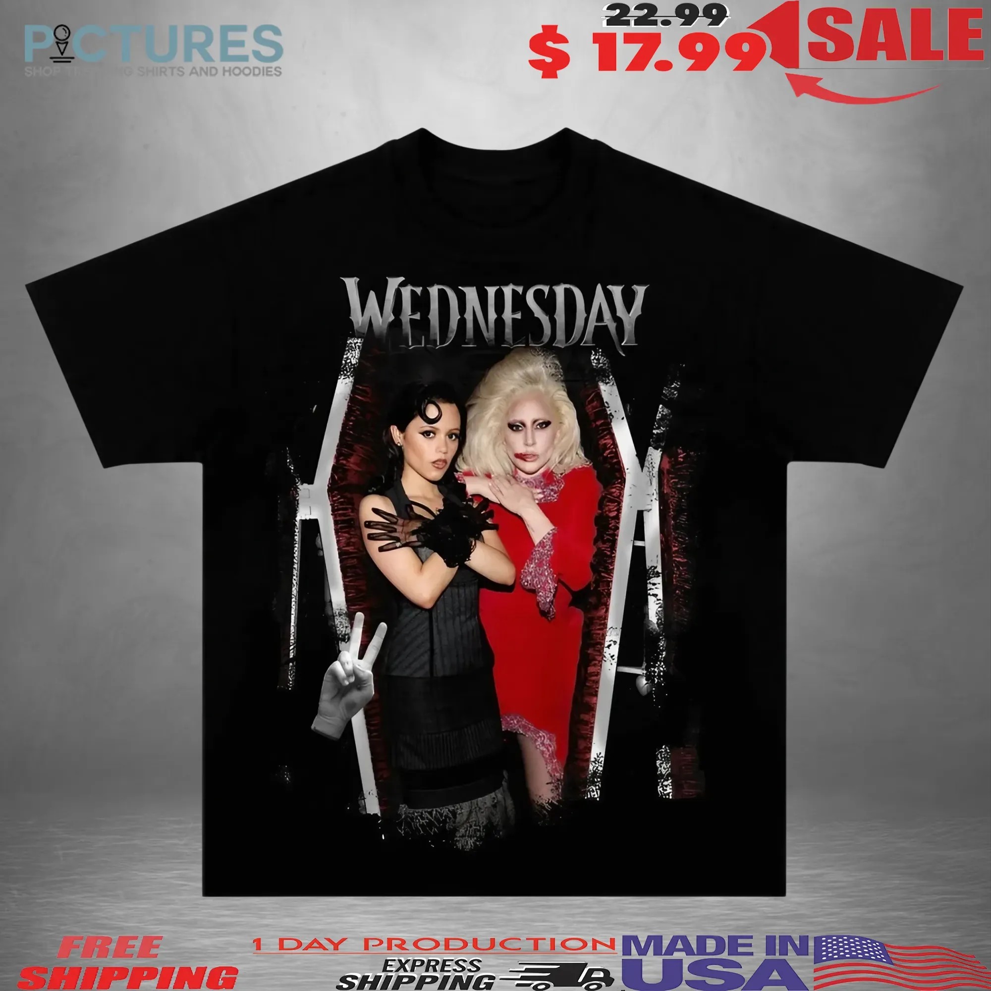 Wednesday Season 2 Addams Lady Gaga Jenna Ortega Parody Gothic Horror Pop Music Mashup T Shirt