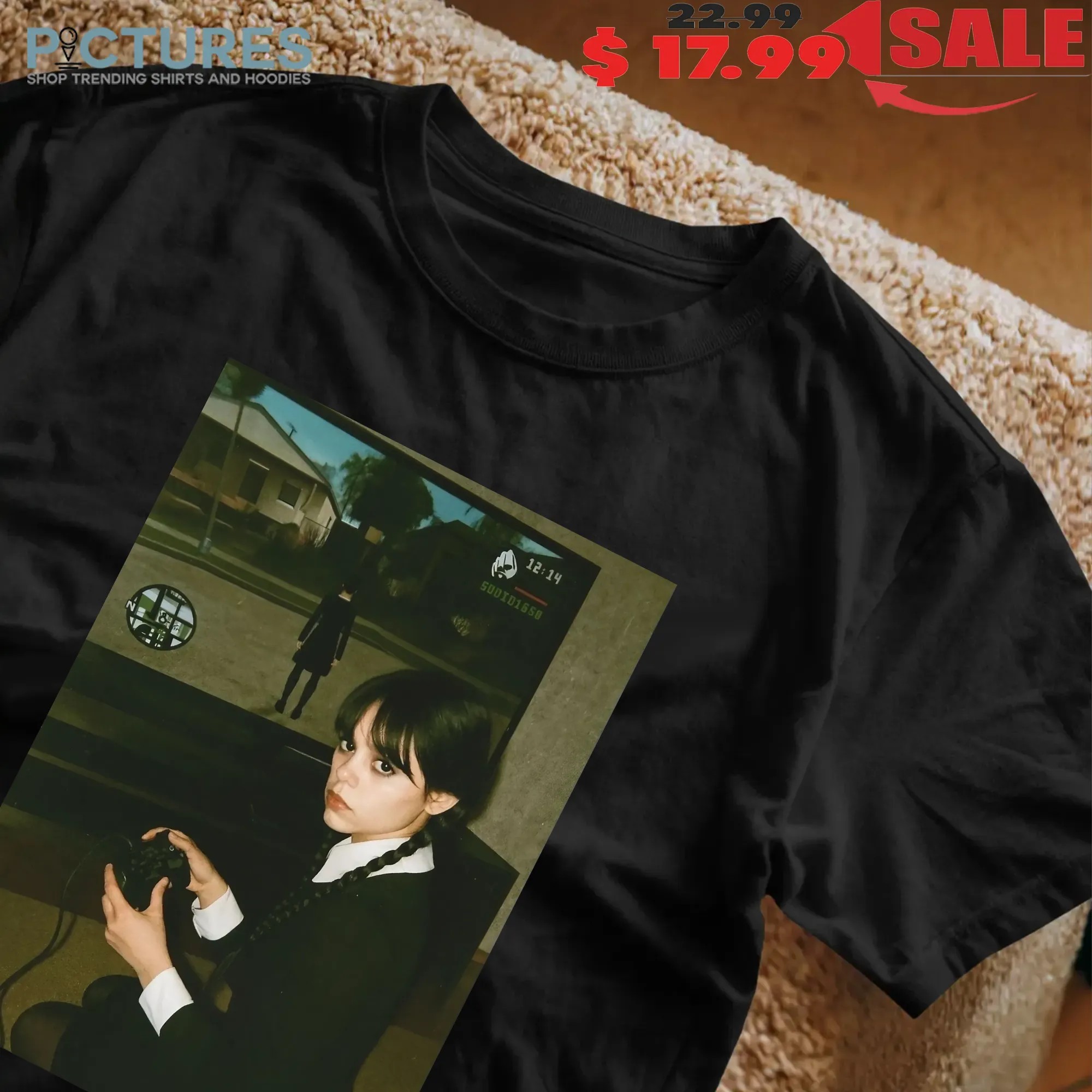 Wednesday Season 2 Addams Playing Video Games Jenna Ortega Gothic Gamer Parody GTA San Andreas Meme Halloween T Shirt