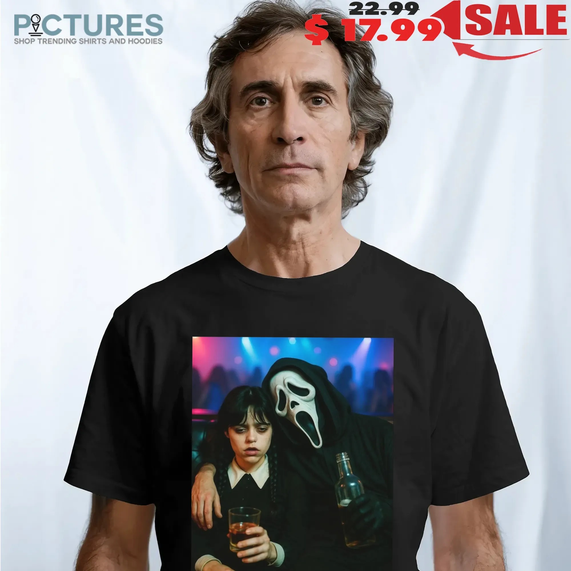 Wednesday Season 2 Addams and Ghostface SCREAM character Drinking Jenna Ortega Horror Parody Club Party Meme Halloween T Shirt