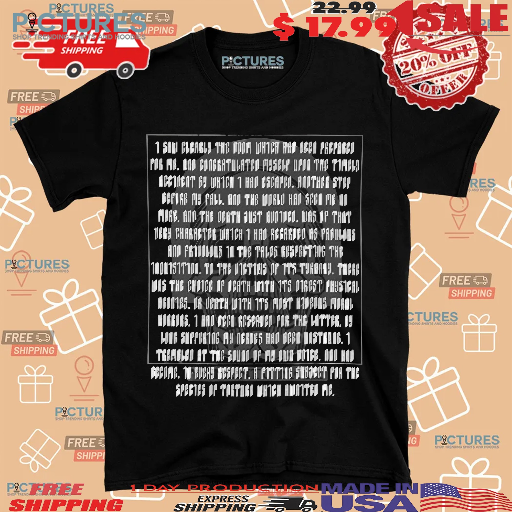 Wednesday Season 2 Edgar Allan Poe Skull I Saw Clearly The Doom Which Had Been Prepared For Me Gothic Literature T Shirt