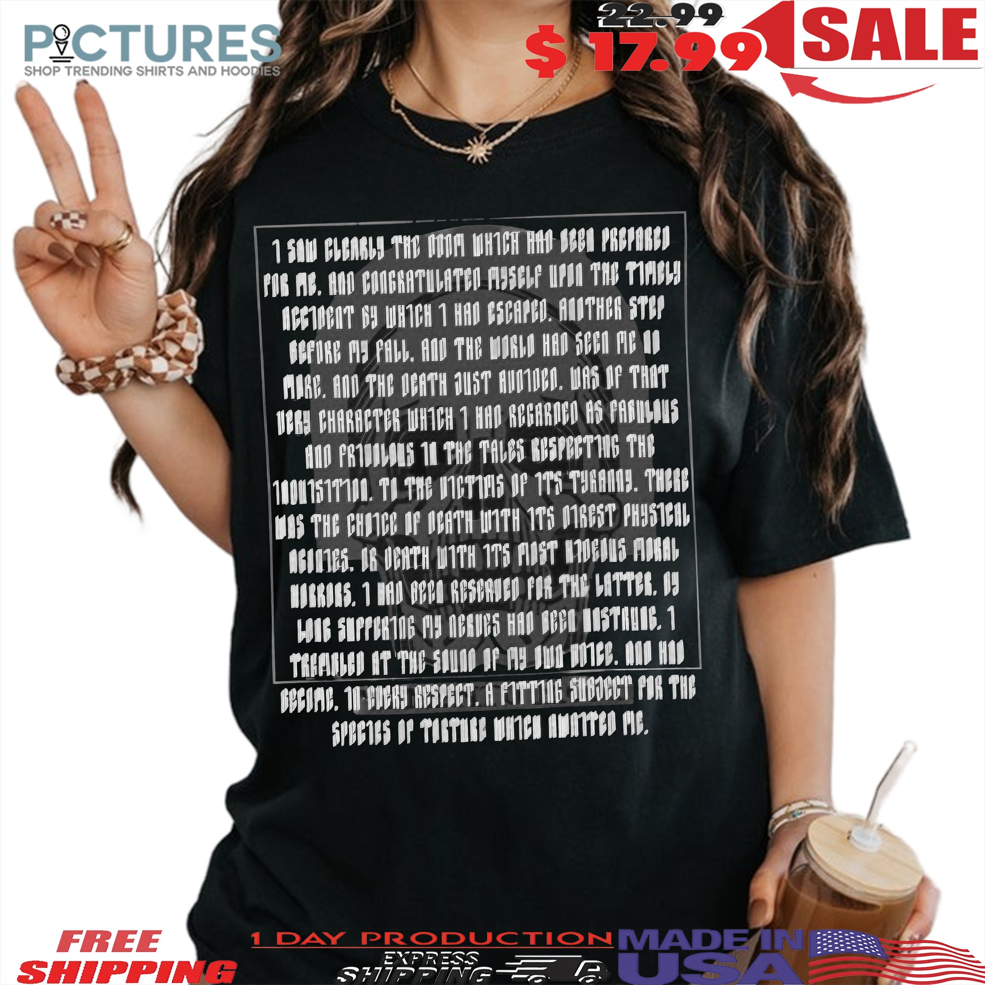 Wednesday Season 2 Edgar Allan Poe Skull I Saw Clearly The Doom Which Had Been Prepared For Me Gothic Literature T Shirt