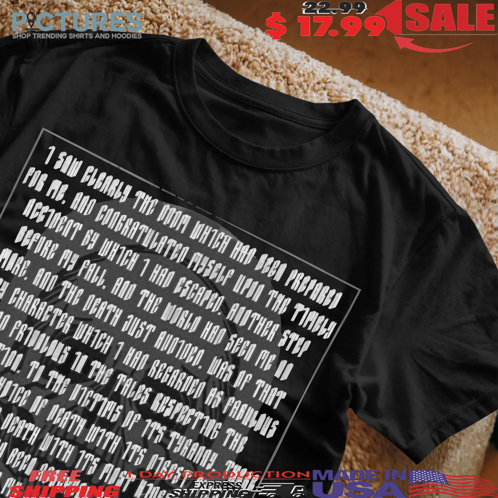 Wednesday Season 2 Edgar Allan Poe Skull I Saw Clearly The Doom Which Had Been Prepared For Me Gothic Literature T Shirt