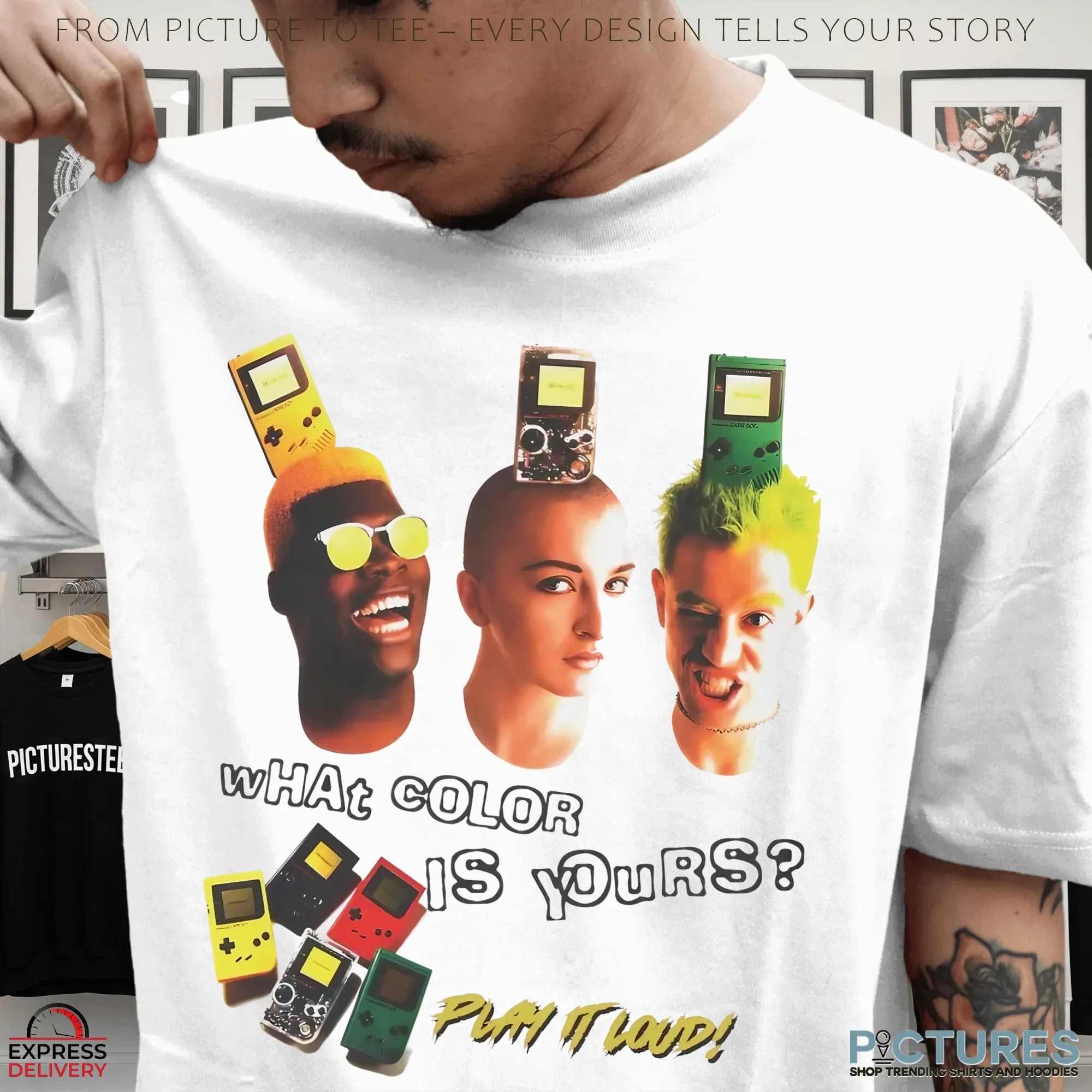 What Color Is Yours Play It Loud Retro Gameboy Ad Shirt