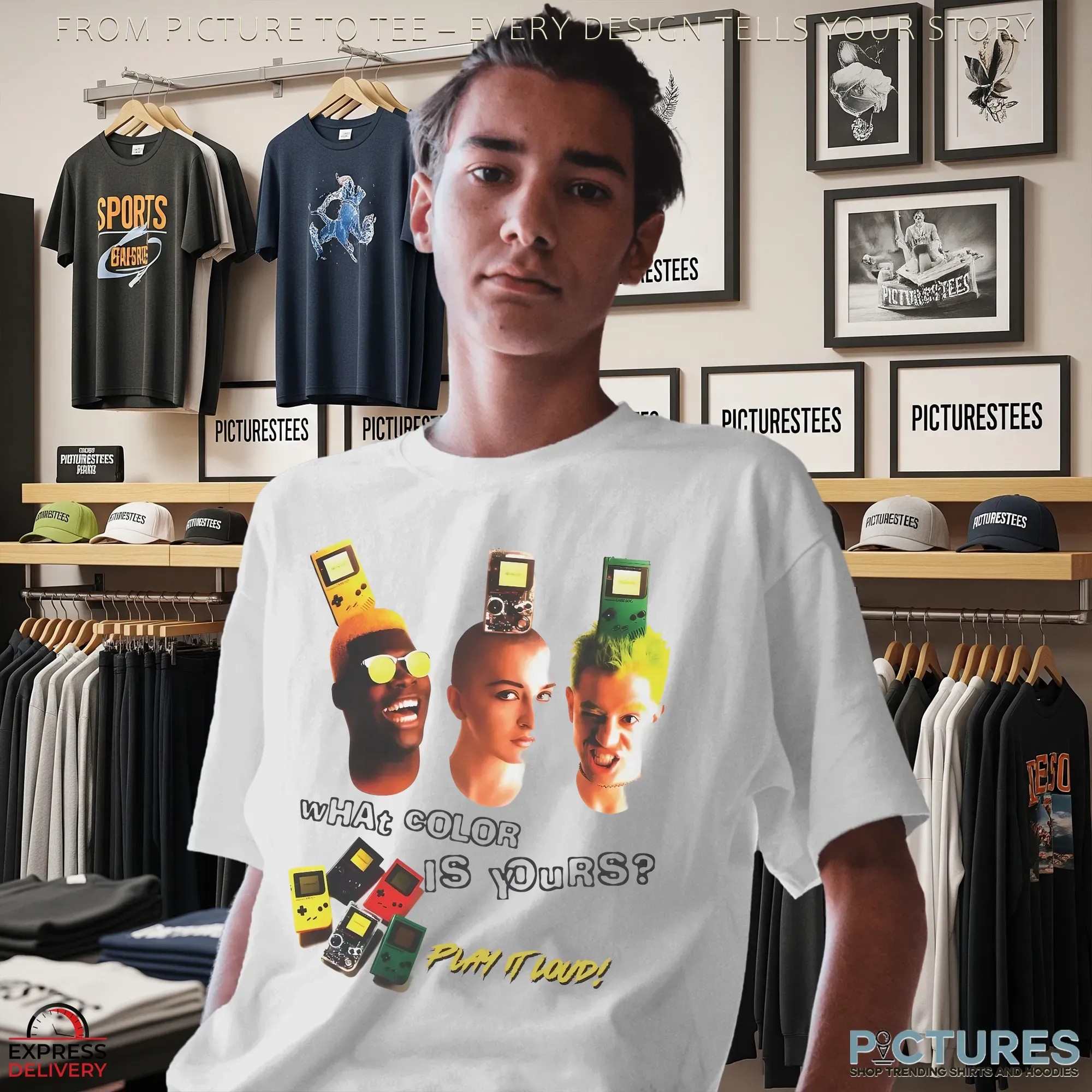 What Color Is Yours Play It Loud Retro Gameboy Ad Shirt