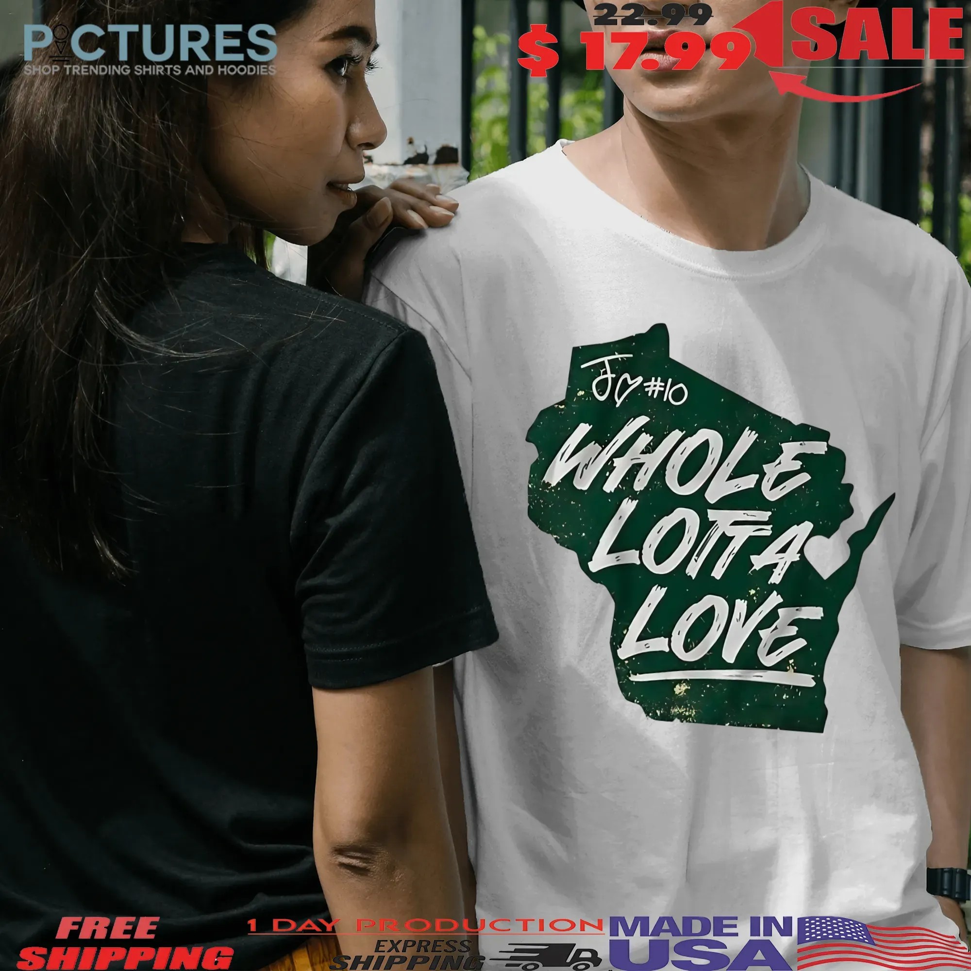 Whole Lotta Love Number 10 Jordan Love Green Bay Packers Football T Shirt