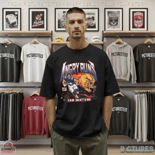 Youth Angry Runs 2025 New York Giants Cam Skattebo Football Player T Shirt