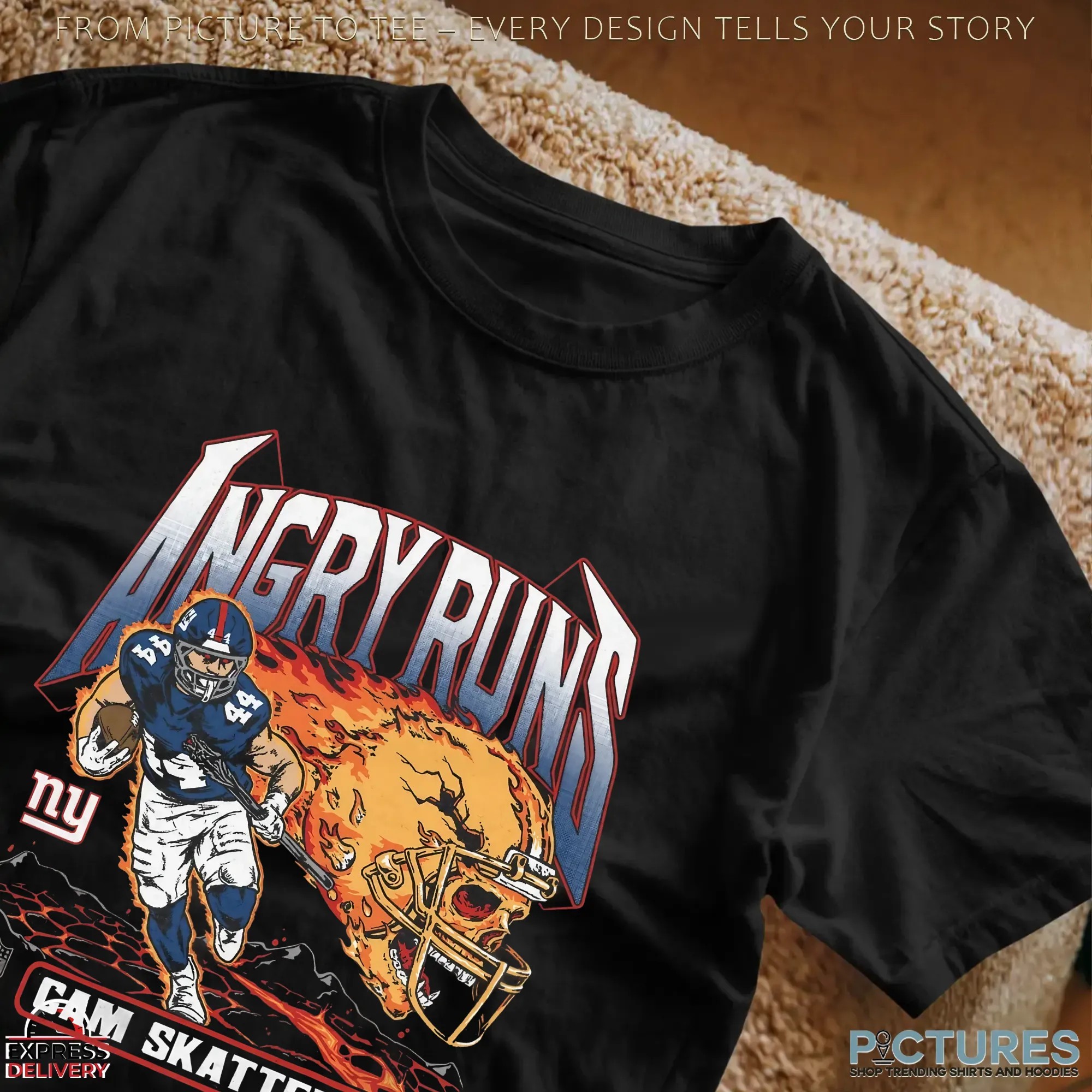 Youth Angry Runs 2025 New York Giants Cam Skattebo Football Player T Shirt