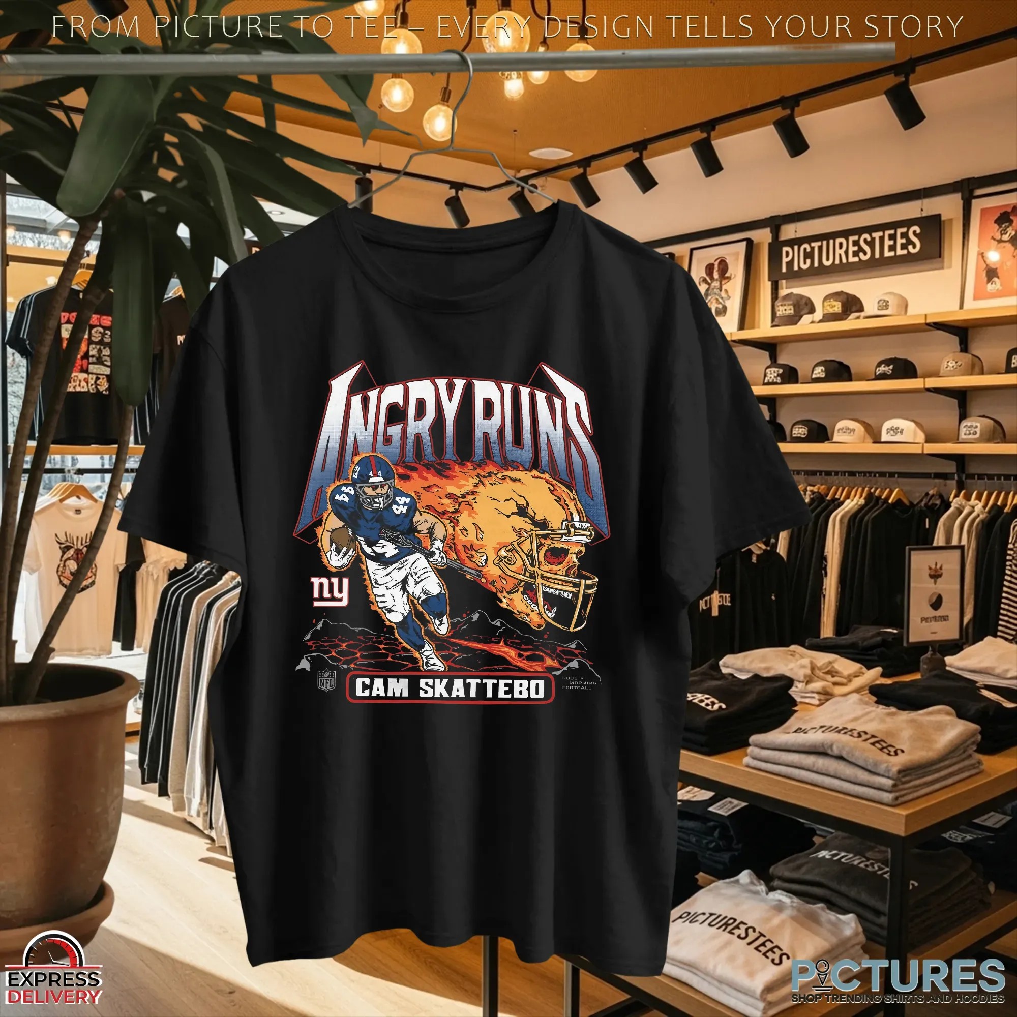 Youth Angry Runs 2025 New York Giants Cam Skattebo Football Player T Shirt