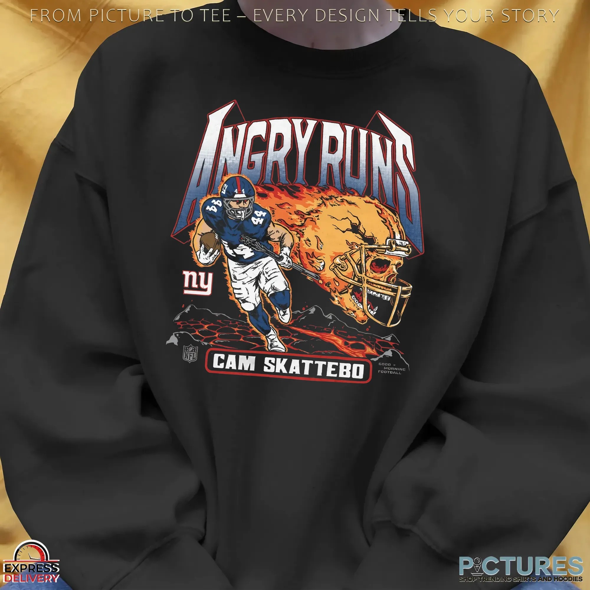 Youth Angry Runs 2025 New York Giants Cam Skattebo Football Player T Shirt