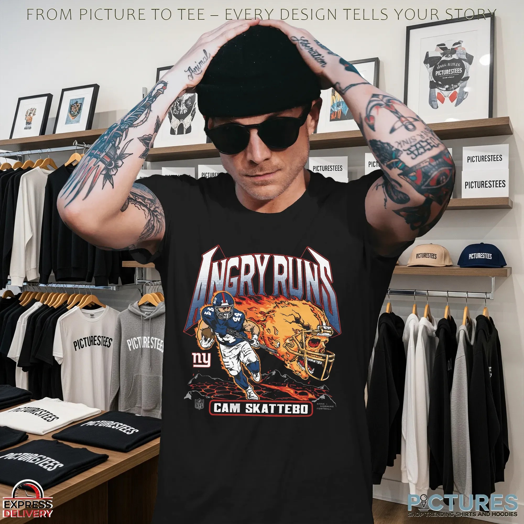 Youth Angry Runs 2025 New York Giants Cam Skattebo Football Player T Shirt