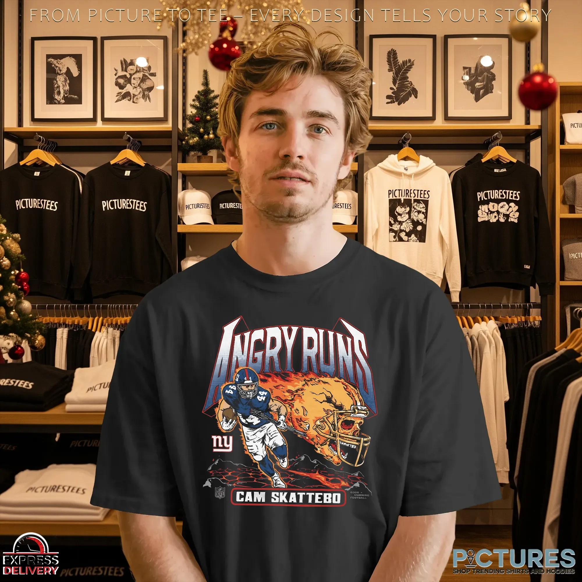 Youth Angry Runs 2025 New York Giants Cam Skattebo Football Player T Shirt
