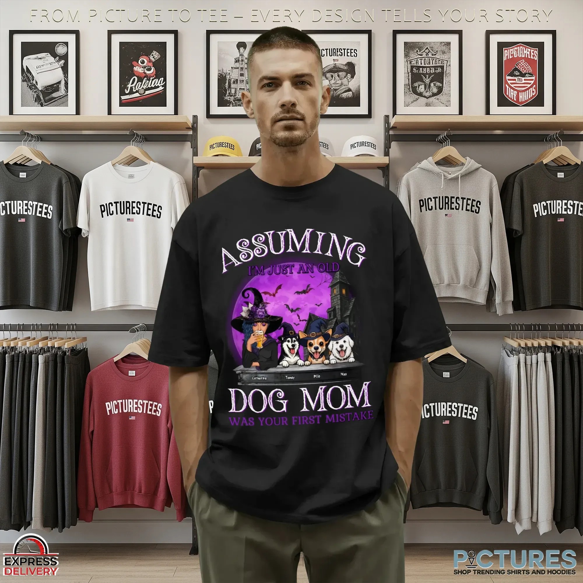 Assuming I'm Just An Old Dog Mom Husky Halloween Customized Name T Shirt
