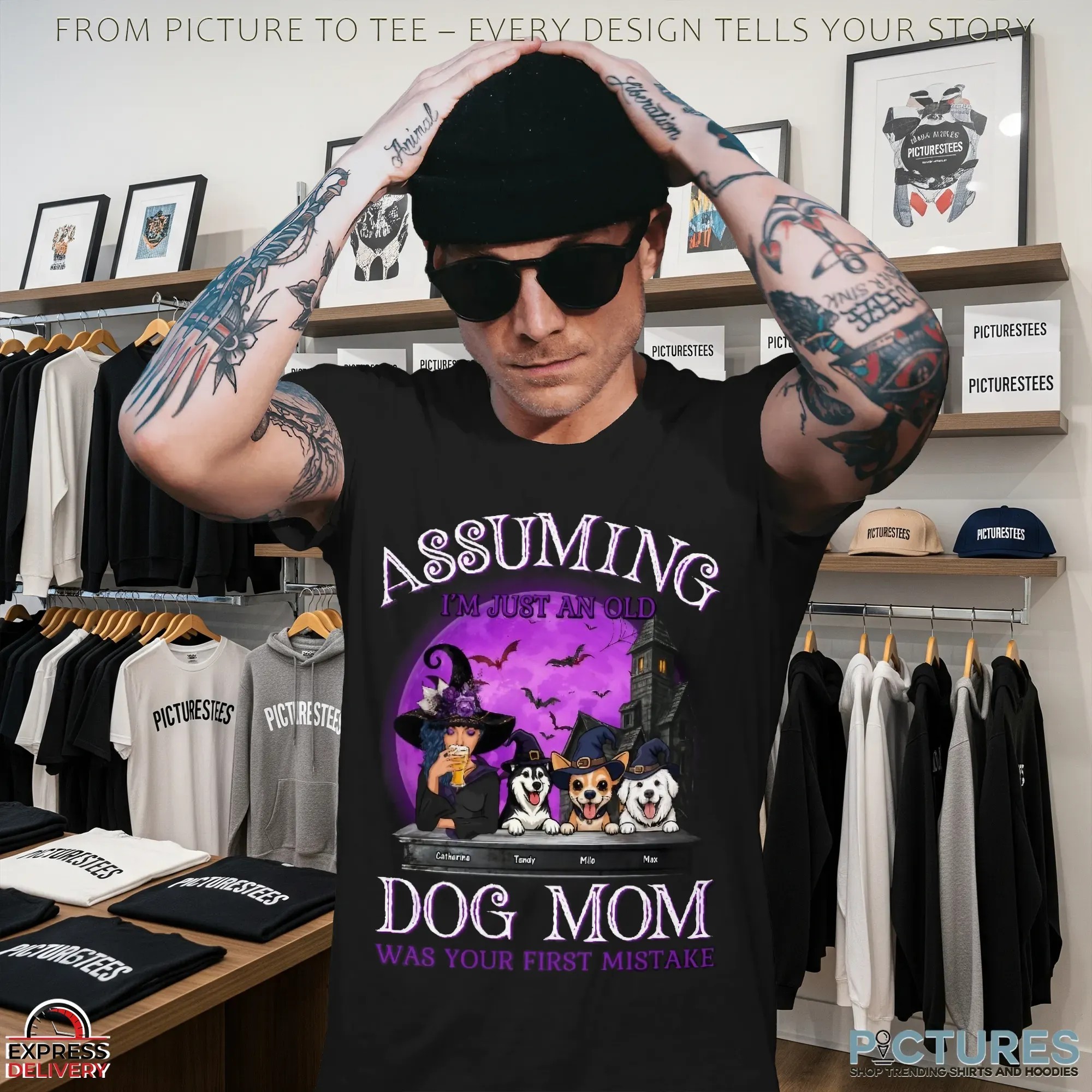 Assuming I'm Just An Old Dog Mom Husky Halloween Customized Name T Shirt