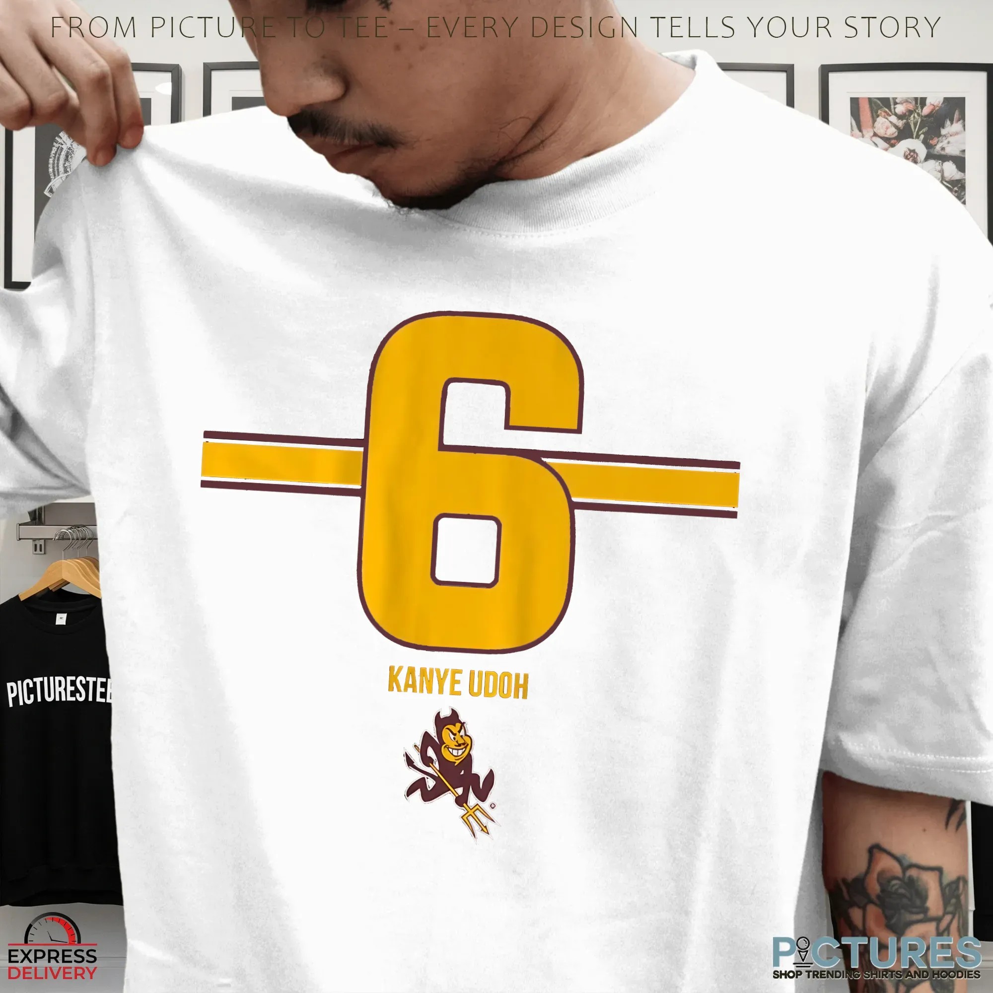 Asu Football Kanye Udoh 6 Stripe T Shirt Asu Football Kanye Udoh 6 Stripe T Shirt