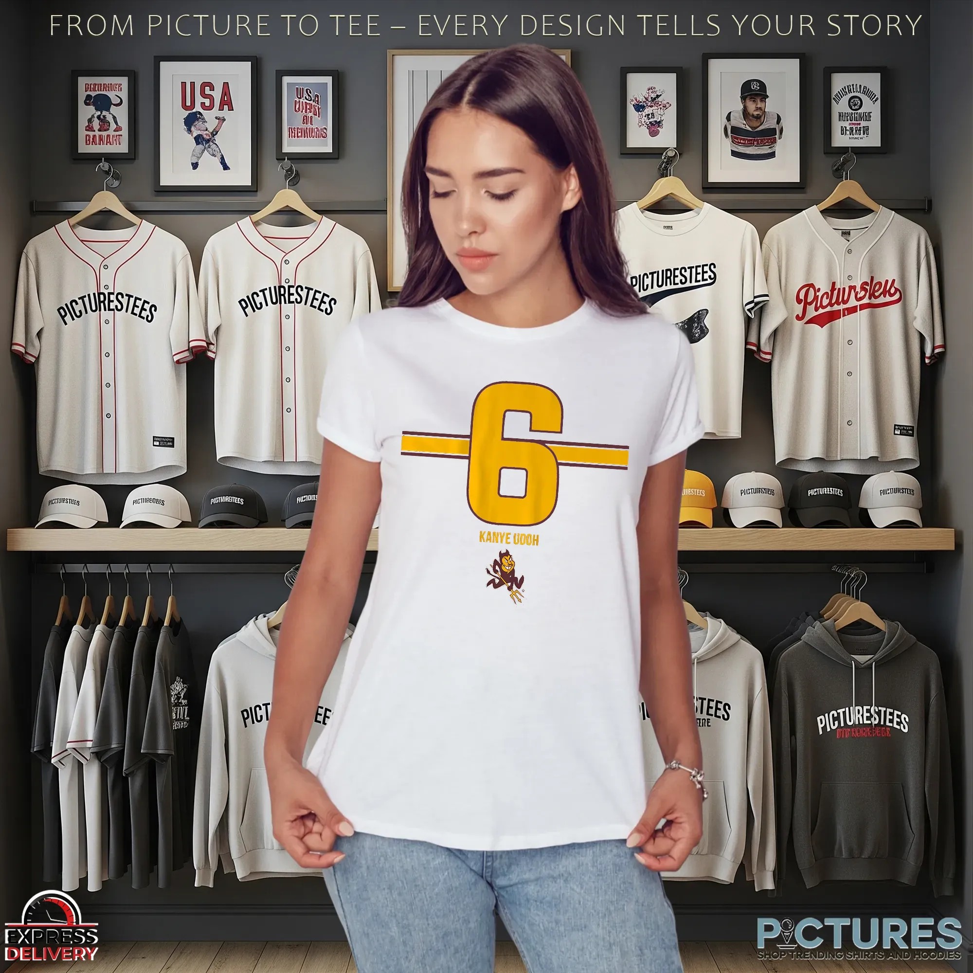 Asu Football Kanye Udoh 6 Stripe T Shirt Asu Football Kanye Udoh 6 Stripe T Shirt