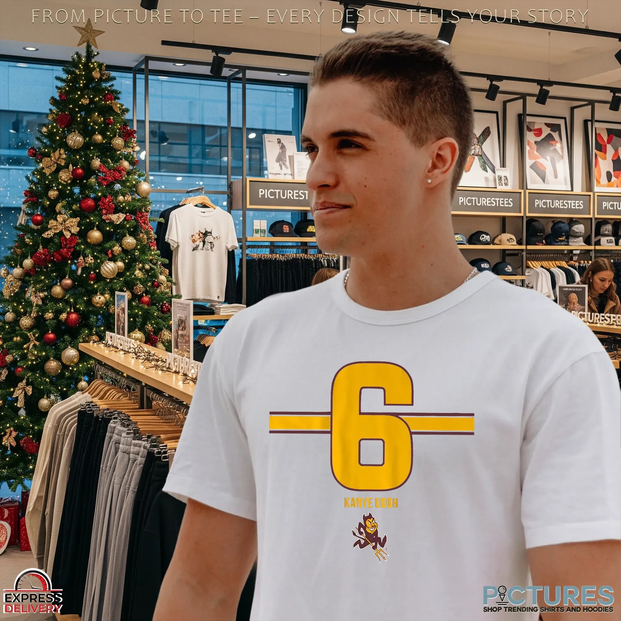 Asu Football Kanye Udoh 6 Stripe T Shirt Asu Football Kanye Udoh 6 Stripe T Shirt