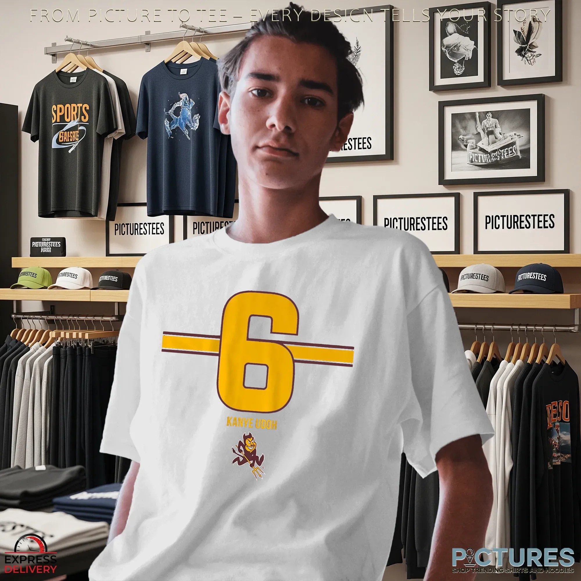 Asu Football Kanye Udoh 6 Stripe T Shirt Asu Football Kanye Udoh 6 Stripe T Shirt