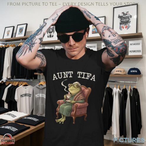 Aunt Tifa Meme Hilarious Frog Drinking Tea T Shirt
