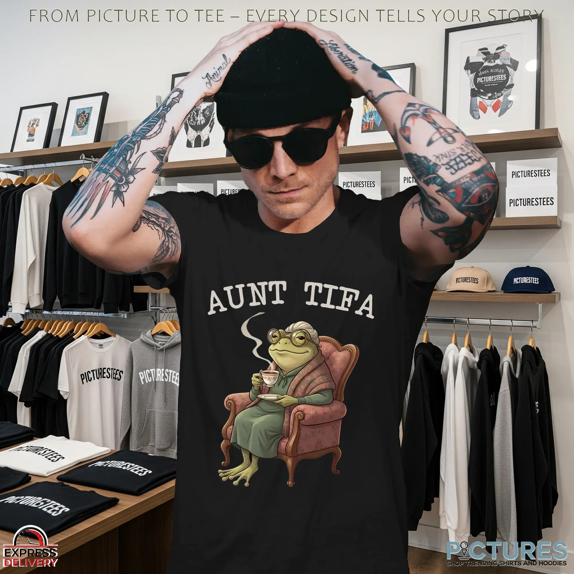 Aunt Tifa Meme Hilarious Frog Drinking Tea T Shirt