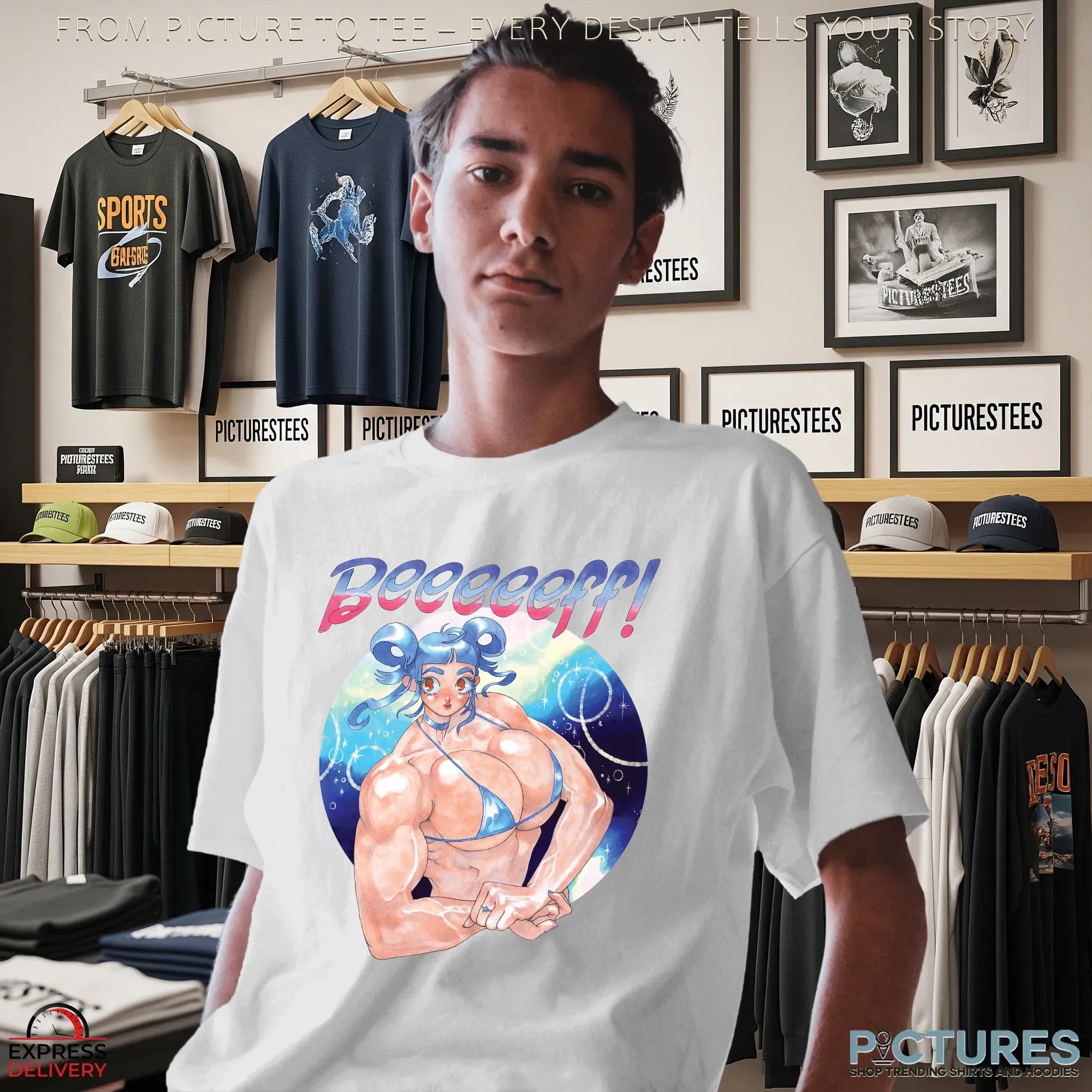 Beeeeeff Anime Cool Girl Muscle Pose T Shirt Beeeeeff Anime Cool Girl Muscle Pose T Shirt