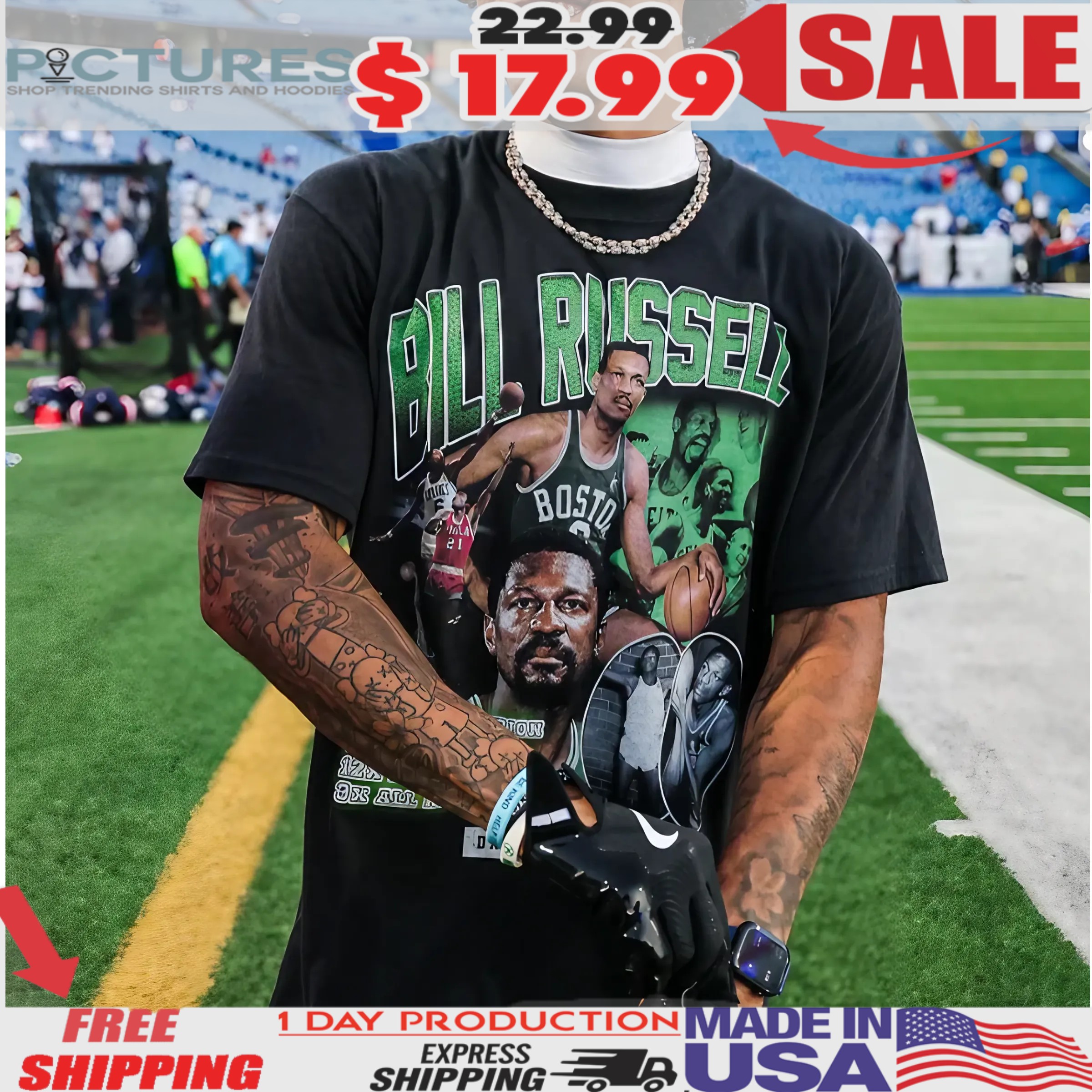 Bill Russell Vintage Bootleg Style T Shirt