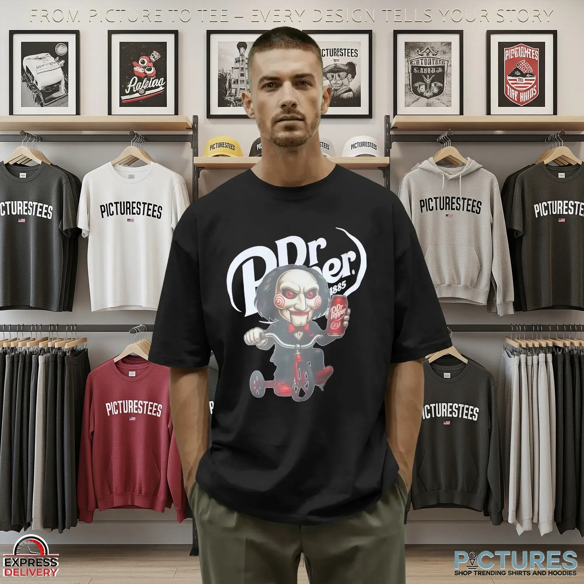 Billy The Puppet Riding Tricycle Dr Pepper X Saw Halloween T Shirt