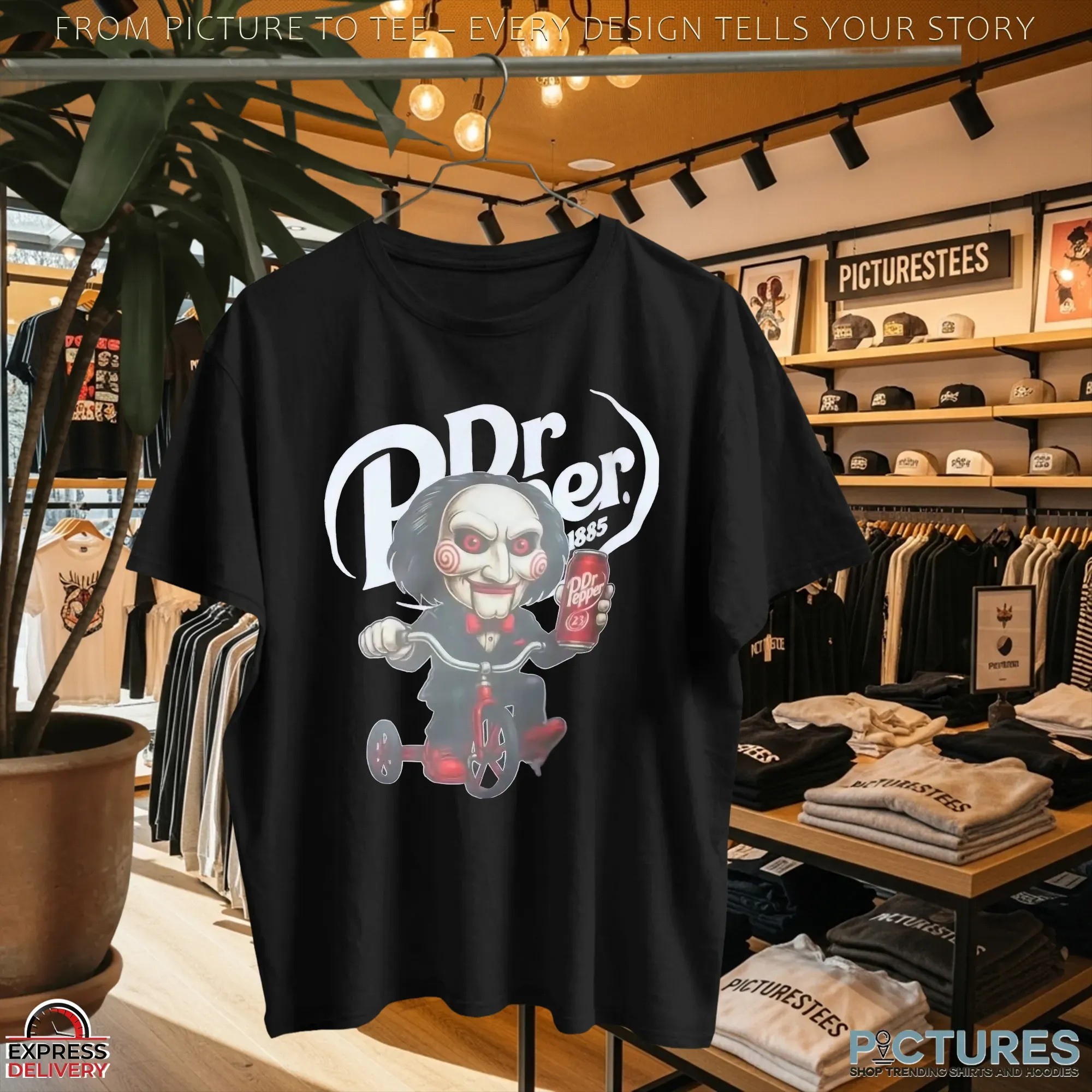 Billy The Puppet Riding Tricycle Dr Pepper X Saw Halloween T Shirt