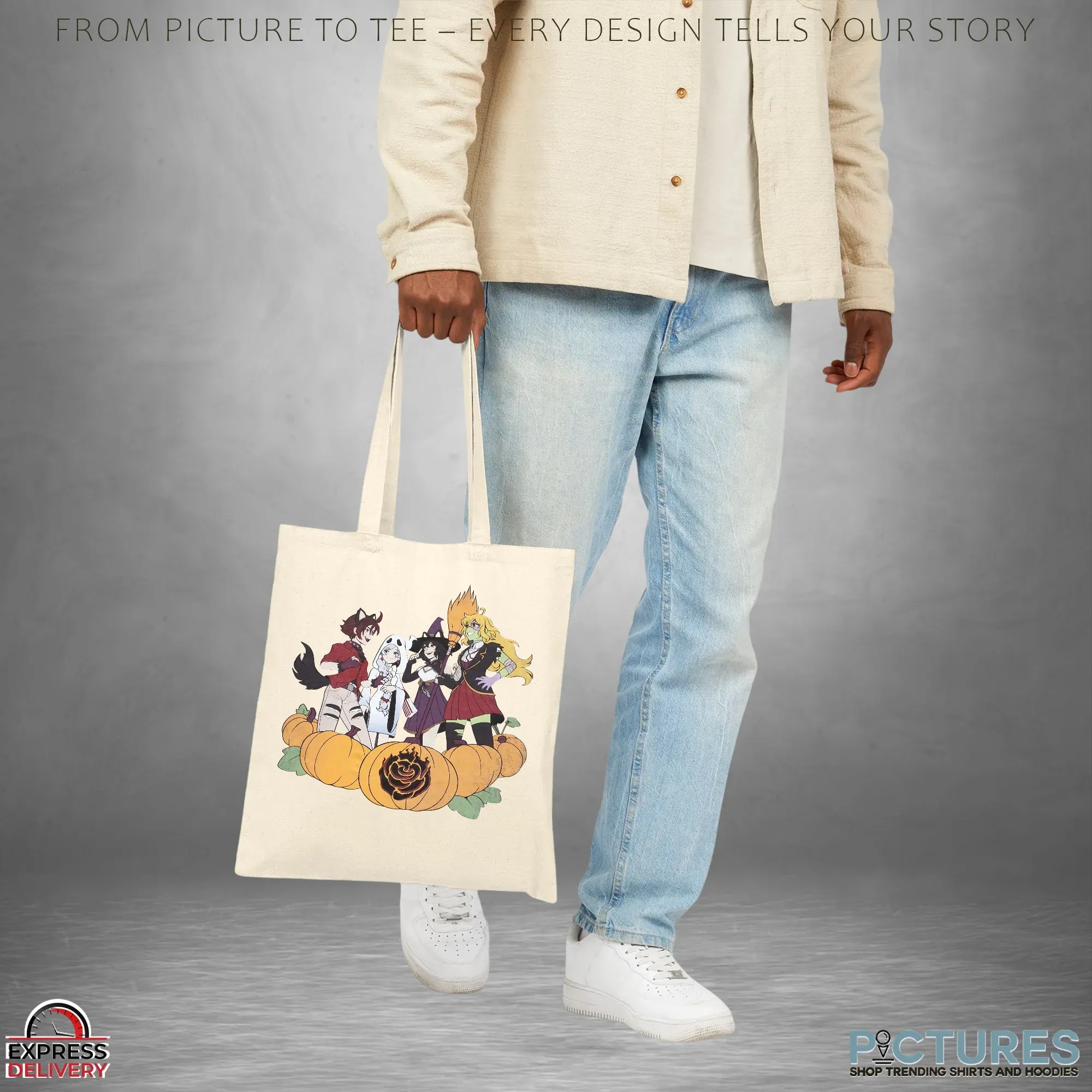 Bioworld RWBY Character Ruby Rose Weiss Schnee Blake Belladonna Yang Xiao Long Group Pumpkin Halloween T Shirt