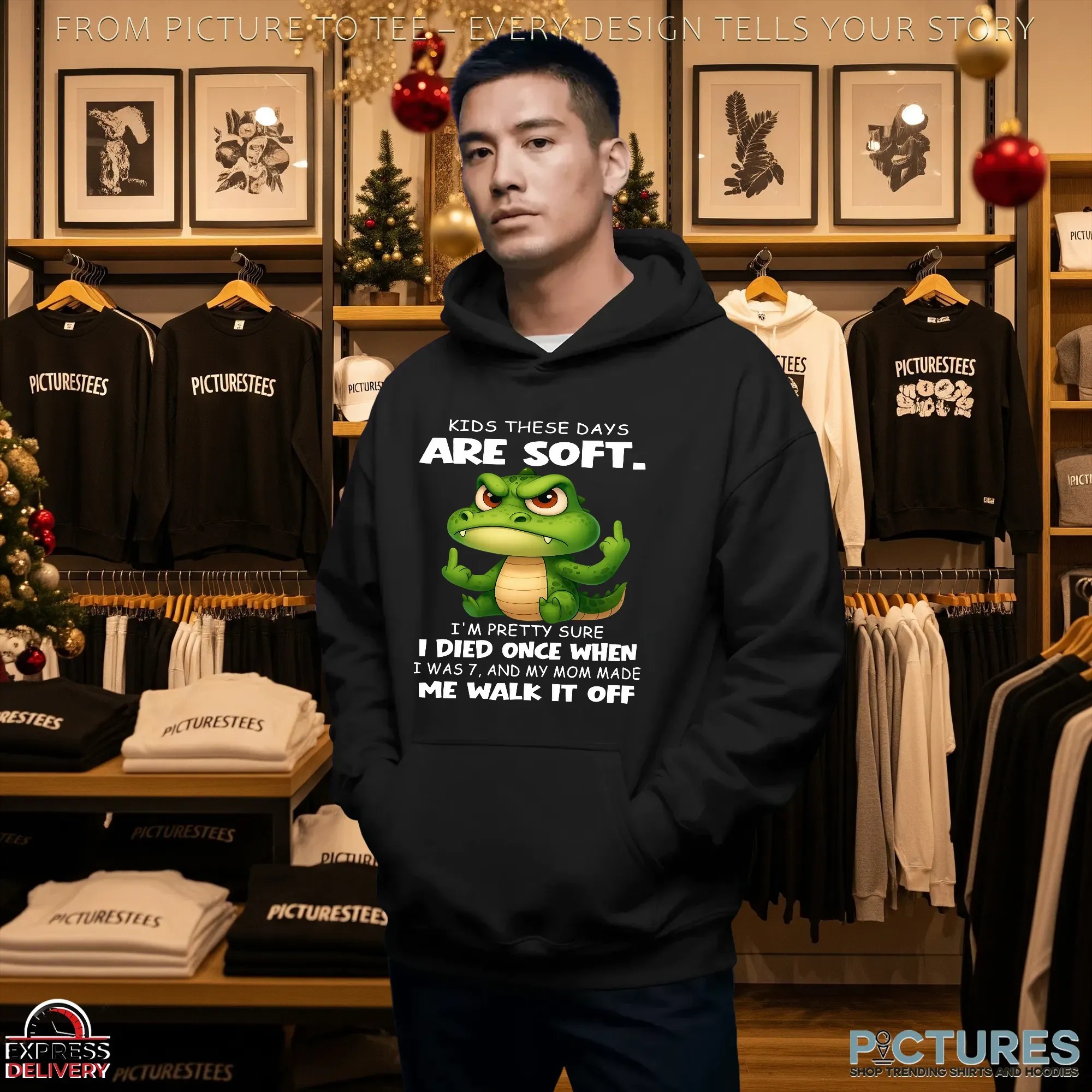 Cartoon Crocodile Kids These Days Are Soft I'm Pretty Sure I Died Once When I Was 7, And My Mom Made Me Walk It Off T Shirt