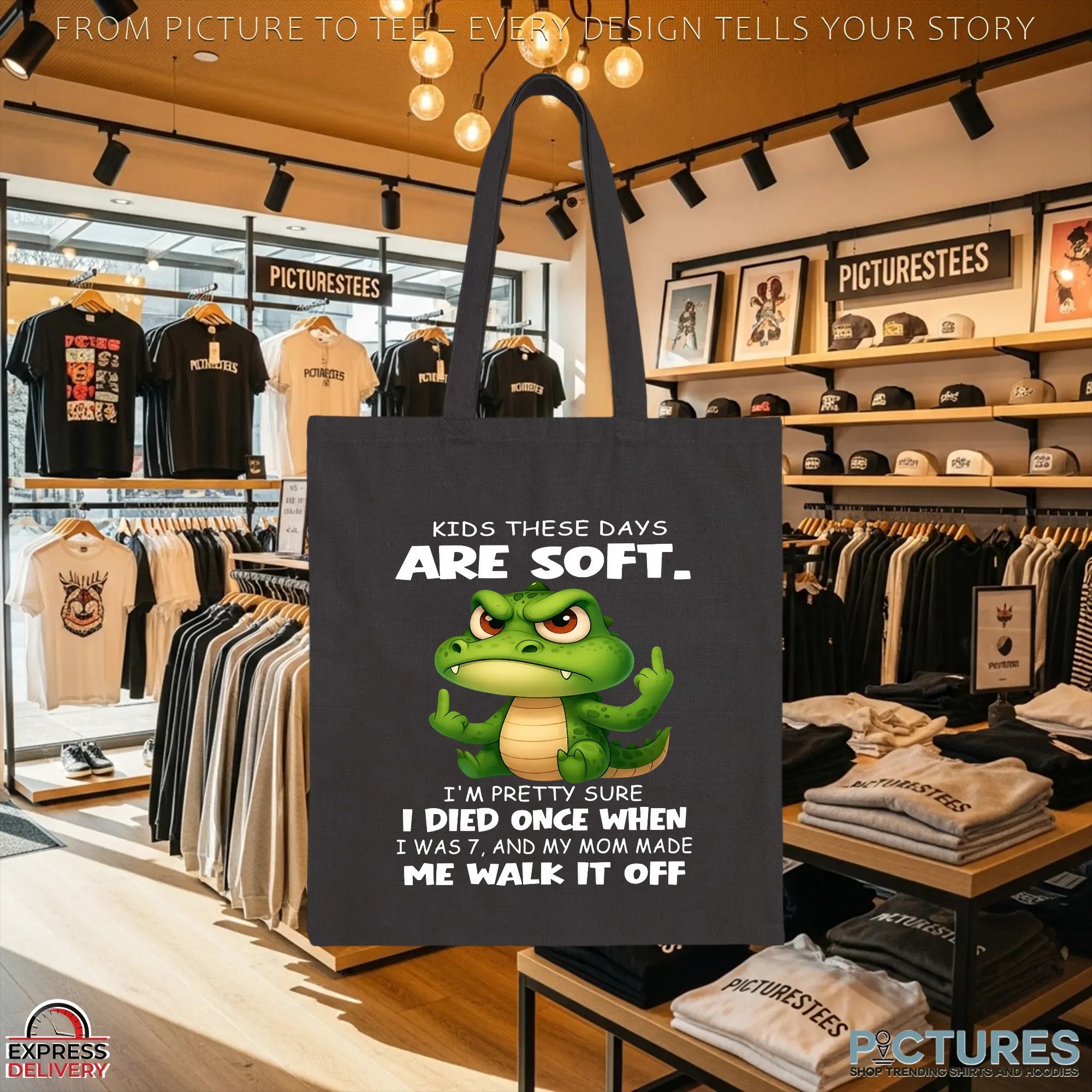 Cartoon Crocodile Kids These Days Are Soft I'm Pretty Sure I Died Once When I Was 7, And My Mom Made Me Walk It Off T Shirt