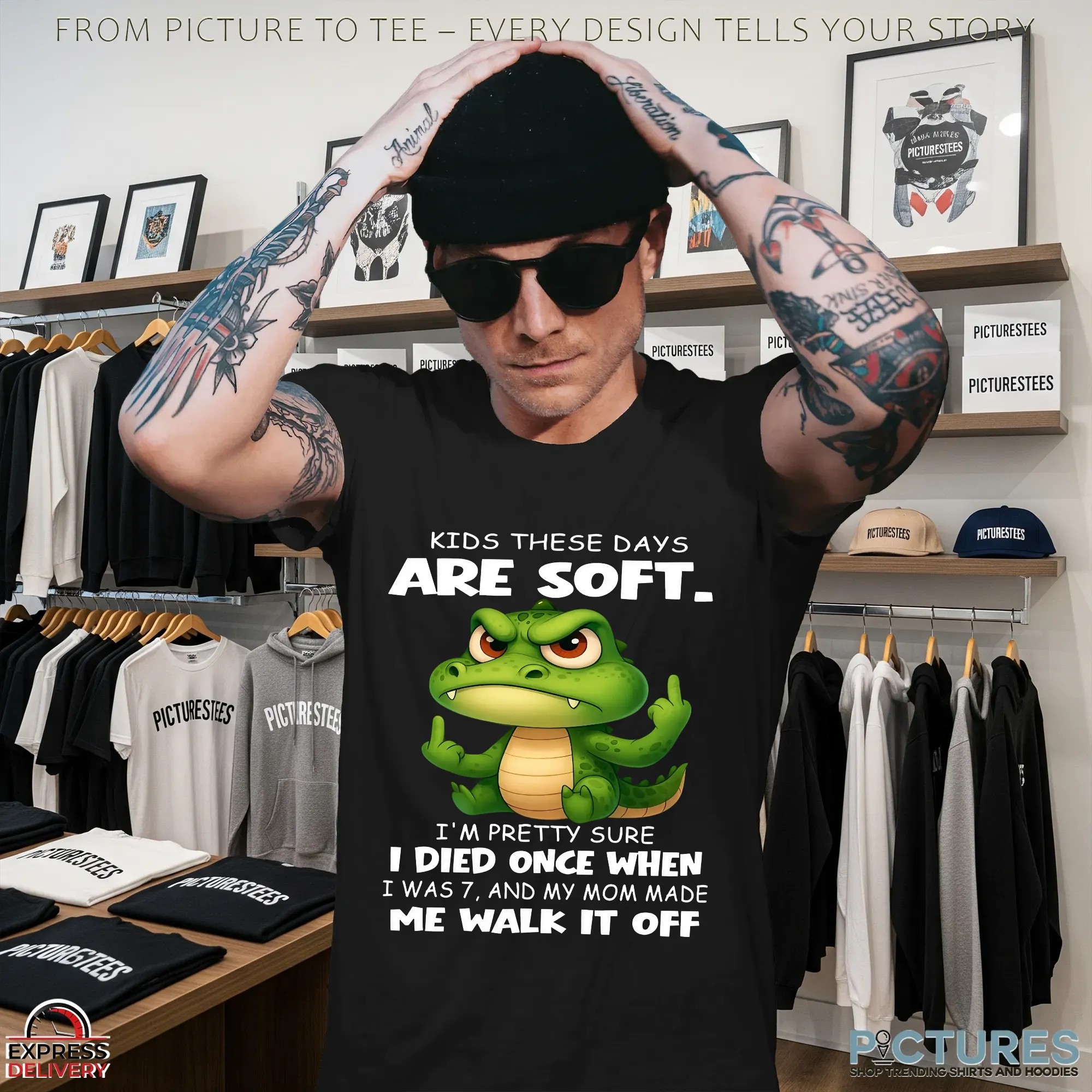 Cartoon Crocodile Kids These Days Are Soft I'm Pretty Sure I Died Once When I Was 7, And My Mom Made Me Walk It Off T Shirt