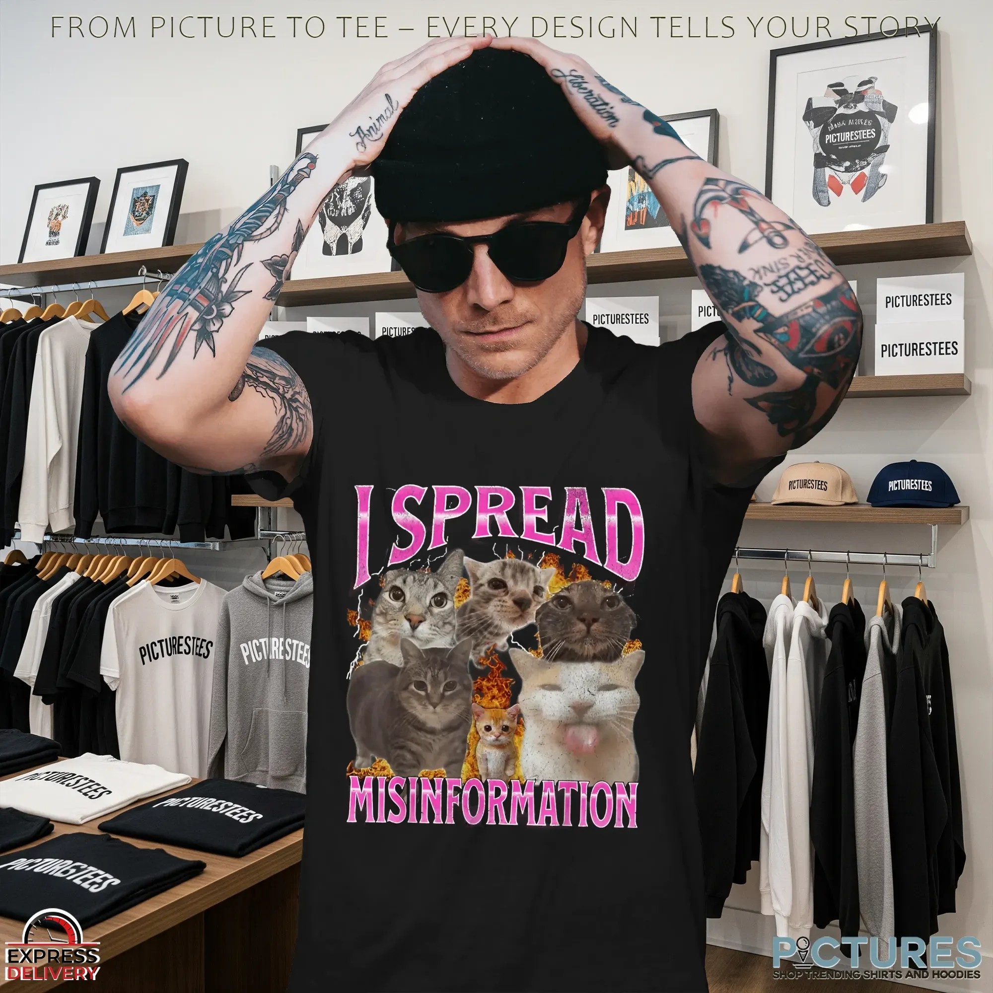 Cat I Spread Misinformation Vintage Bootleg Style T Shirt