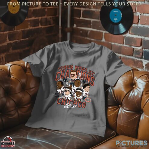 Chicago Bears Super Bowl XX Champions Caricature Signatures T-Shirts