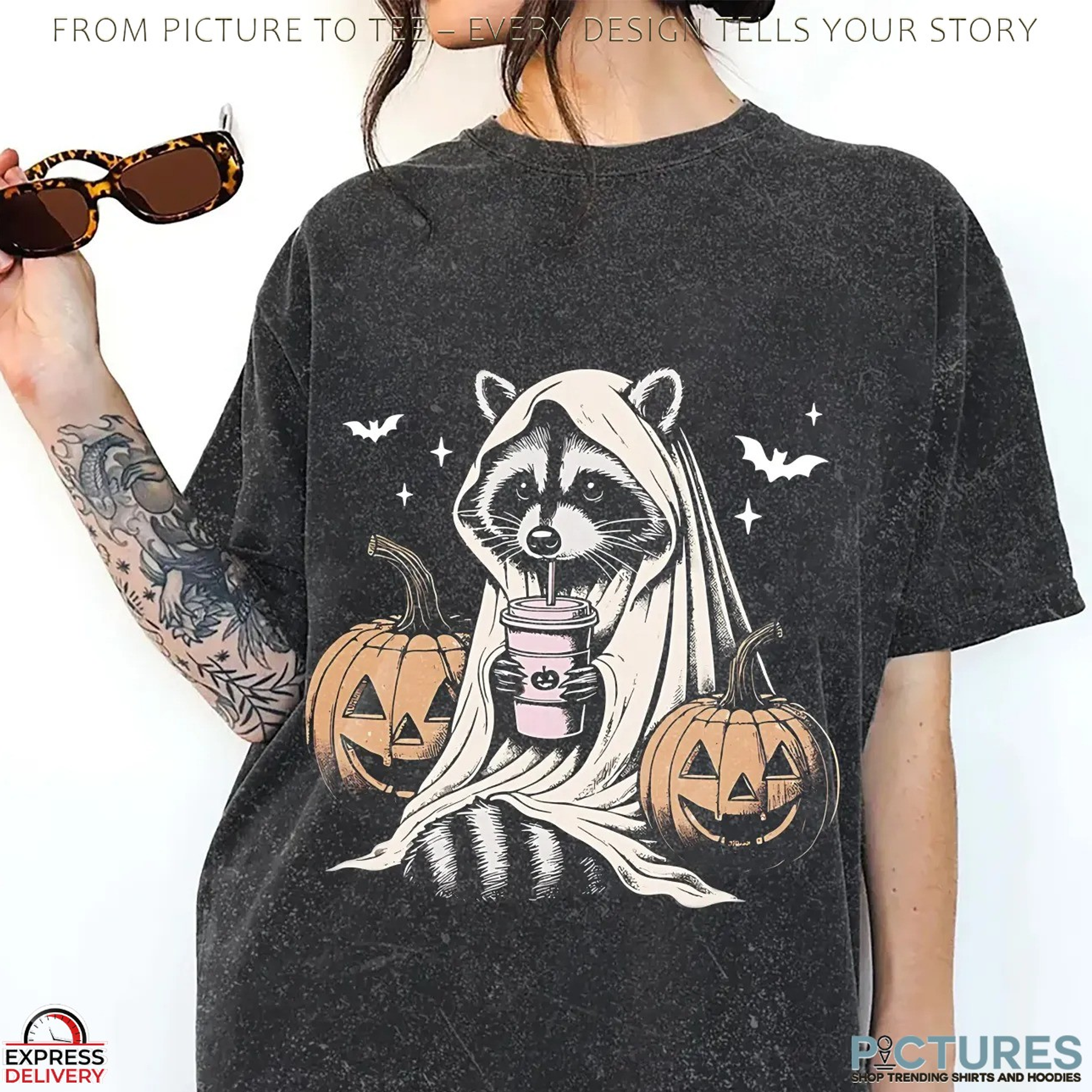 Cute Raccoon Ghost Pumpkin Halloween T Shirt