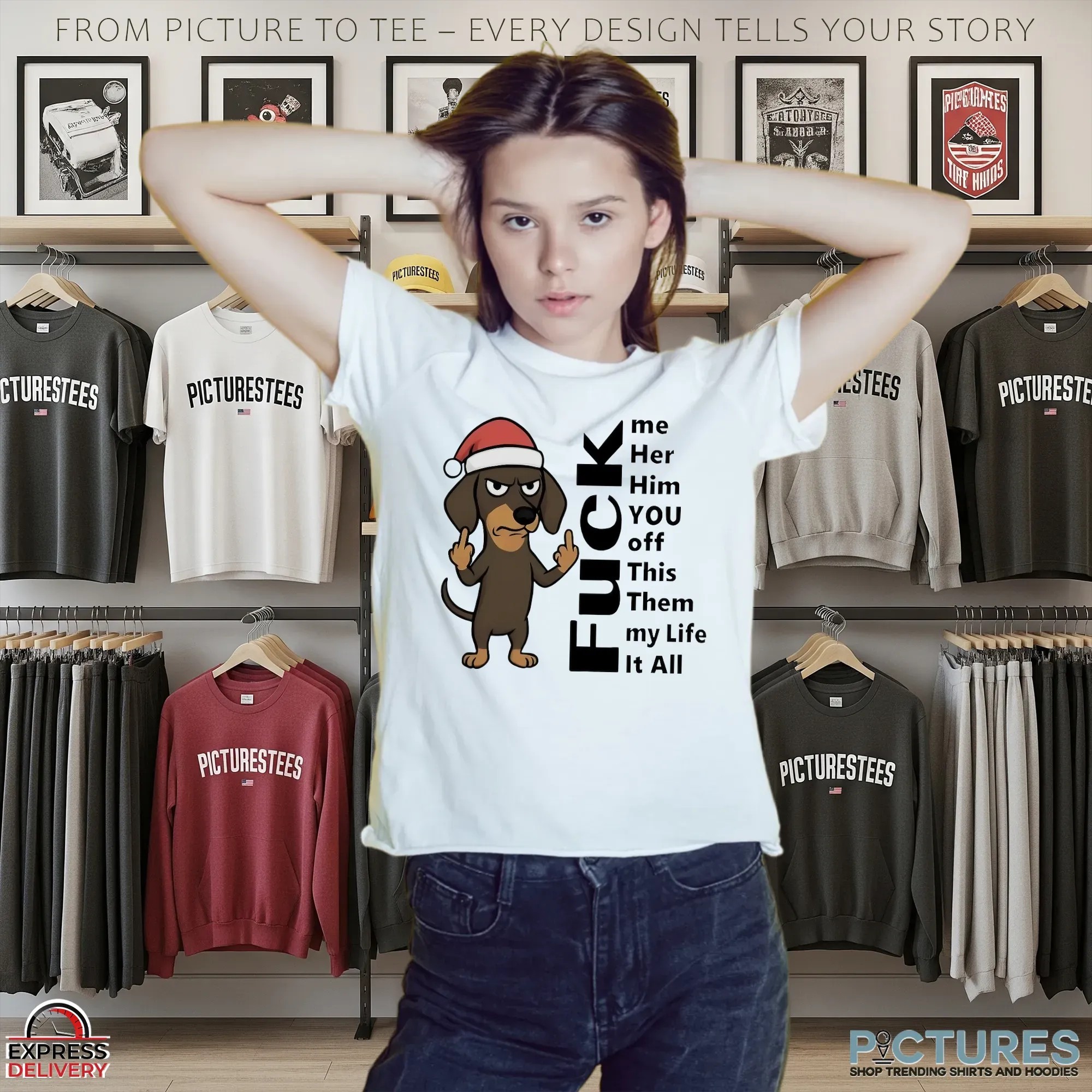 Dachshund Fuck Me Her Him You Off This Them My Life It All Christmas T Shirt