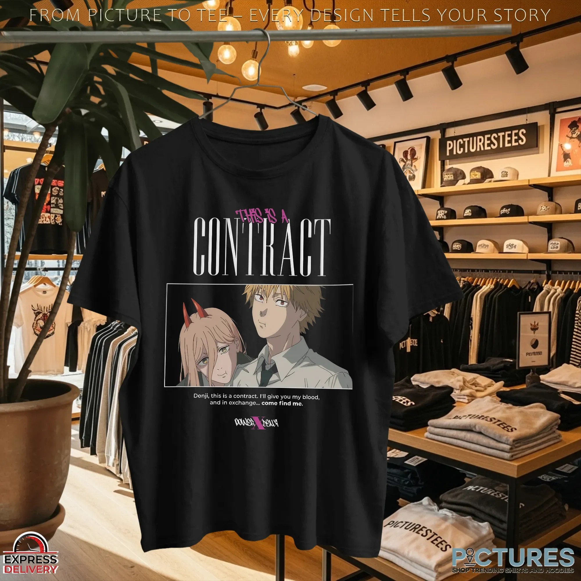 Denji And Power This Is A Contract I'll Give You My Blood Chainsaw Man Manga Quote T Shirt Denji And Power This Is A Contract I'll Give You My Blood Chainsaw Man Manga Quote T Shirt