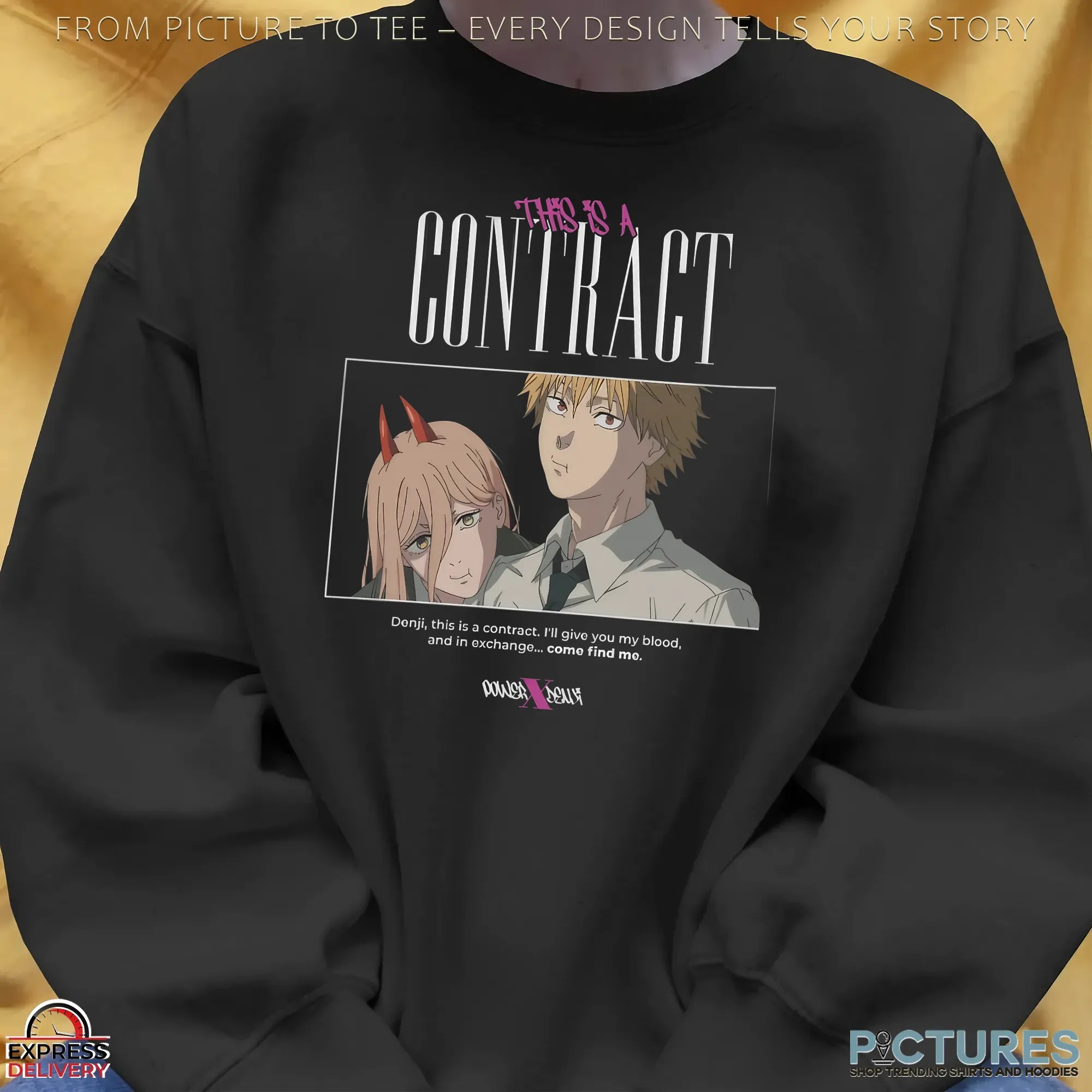 Denji And Power This Is A Contract I'll Give You My Blood Chainsaw Man Manga Quote T Shirt Denji And Power This Is A Contract I'll Give You My Blood Chainsaw Man Manga Quote T Shirt