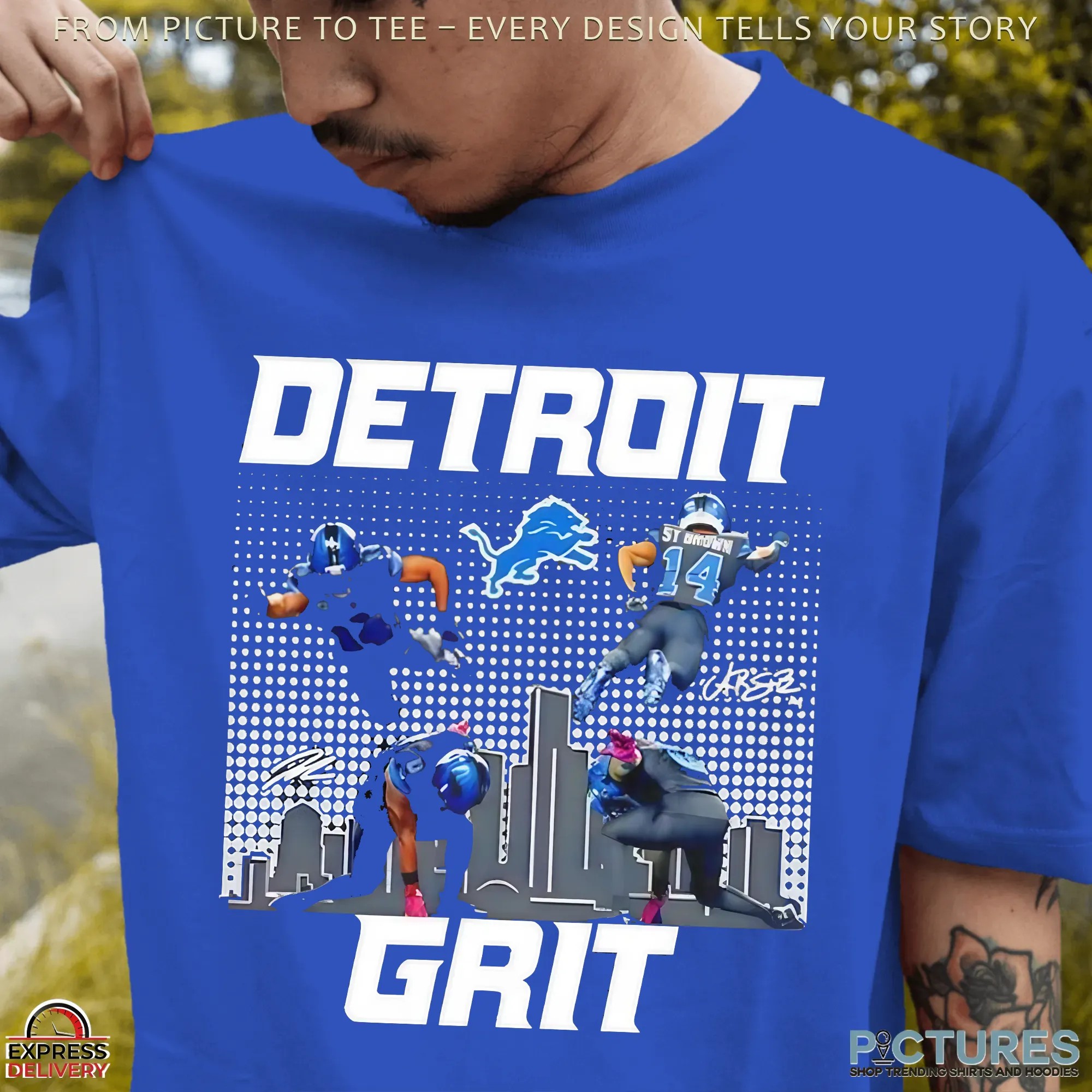 Detroit Grit Super Heroes signature NFL T Shirt