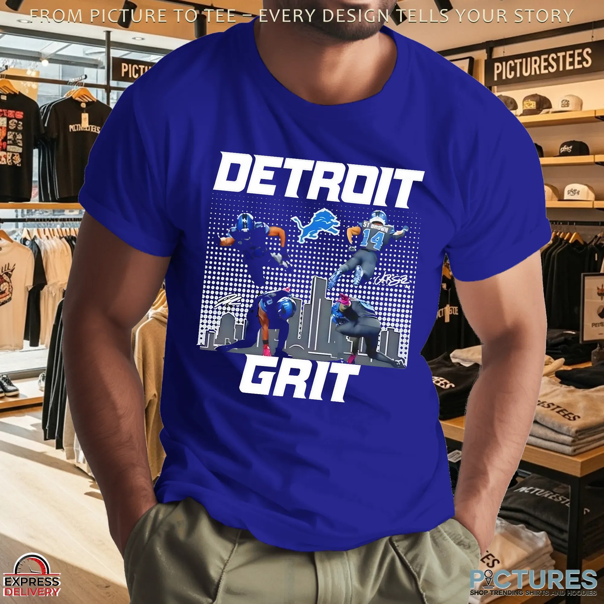 Detroit Grit Super Heroes signature NFL T Shirt Detroit Grit Super Heroes signature NFL T Shirt