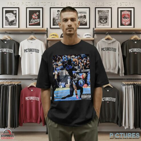 Detroit Lions Jahmyr Gibbs And Amon Ra St Brown Superman Iconic Moment Parental Advisory Photo T Shirt