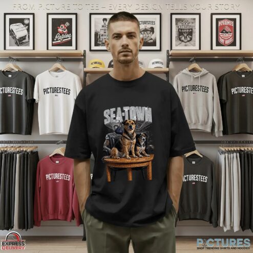 Dog Sea Town Blinged Out T Shirt